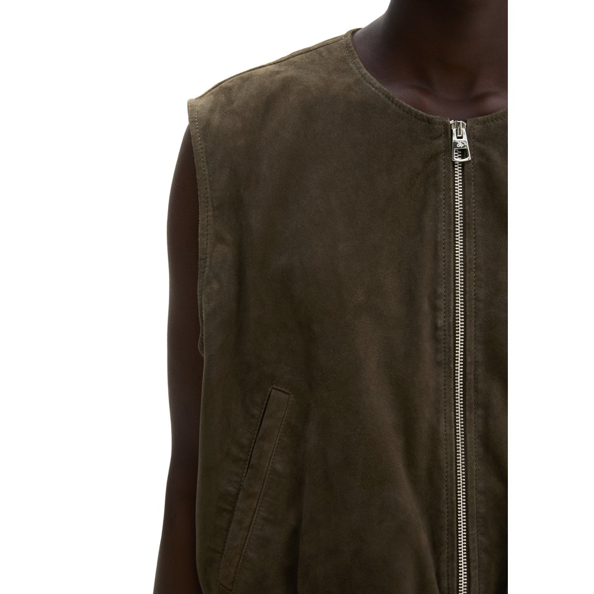 Gilet en cuir regular en cuir de chèvre velours marron foncé, MARC O'POLO
