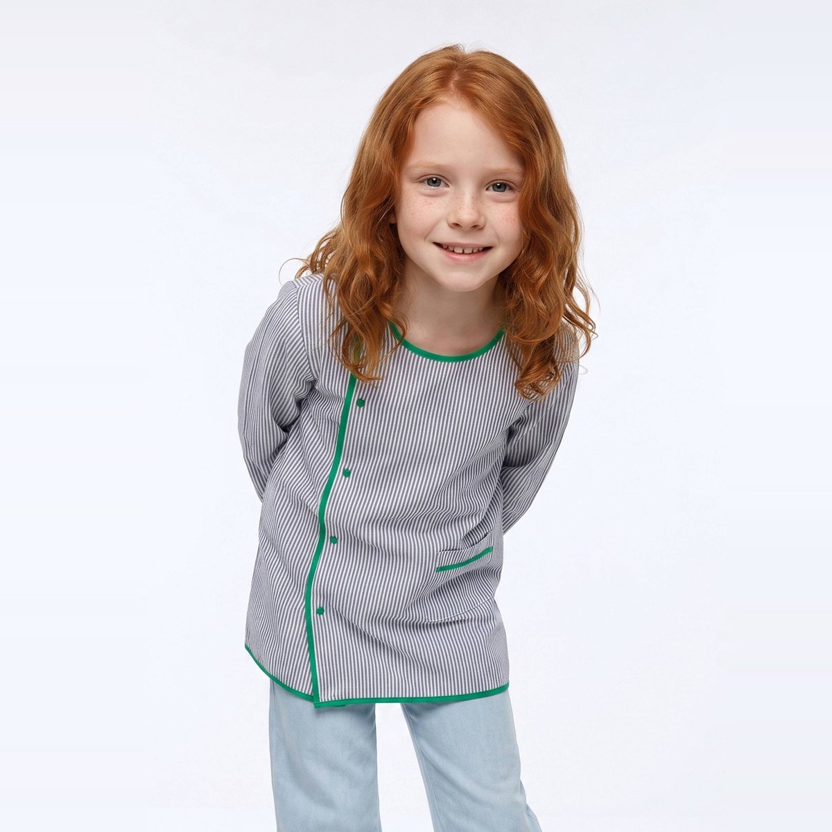 Tablier de classe en coton bio vert melange, MONOPRIX