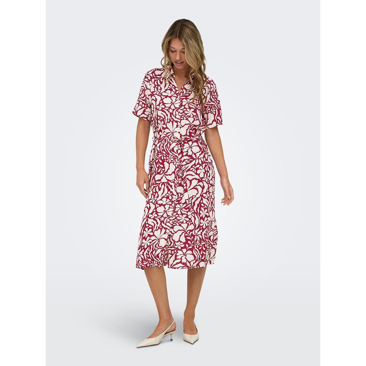 Printed Maxi Dress with Belted Short Sleeves printed red/white, ONLY