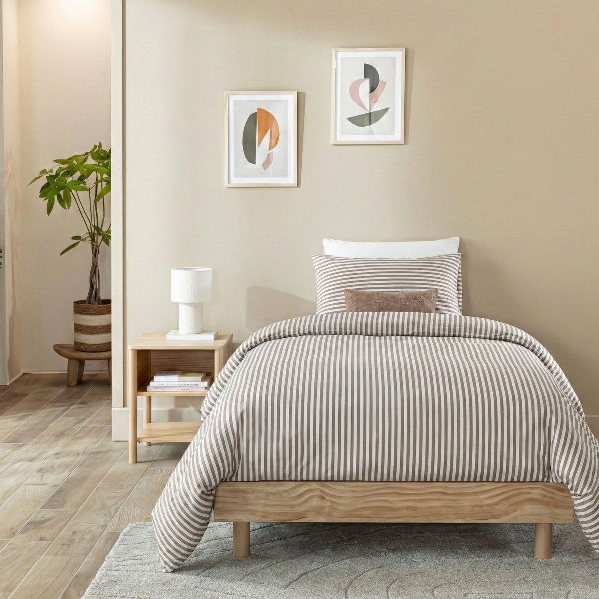 Sommier kit enfant bois massif avec chevet naturel, TERRE DE NUIT