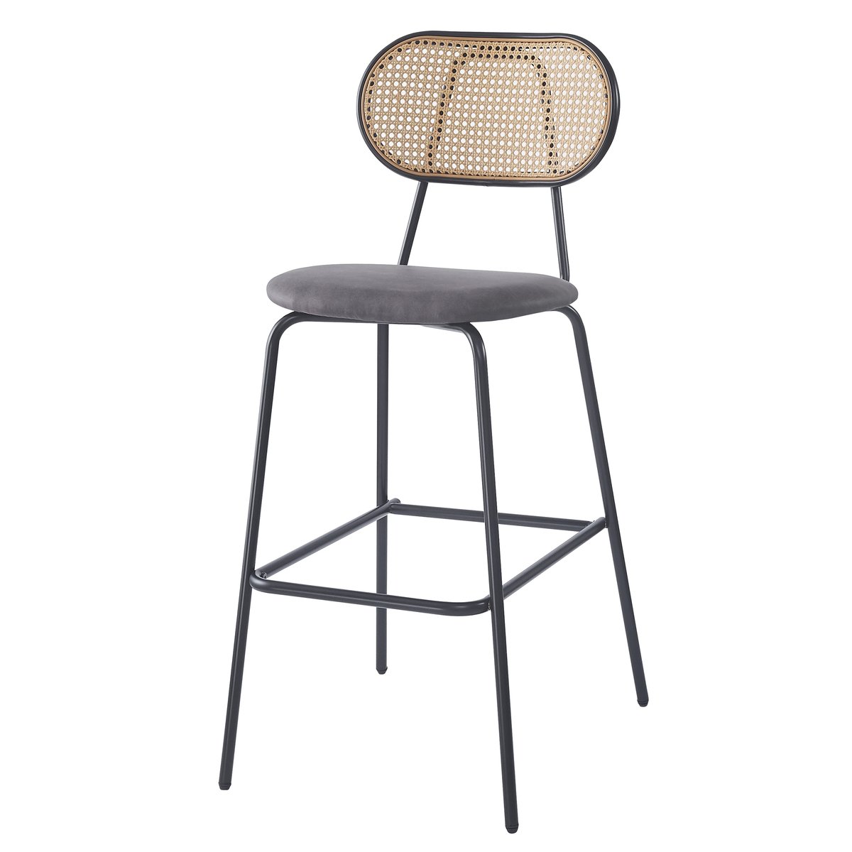 Lot de 2 tabourets de bar en cannage OREBRO noir, NORDLYS