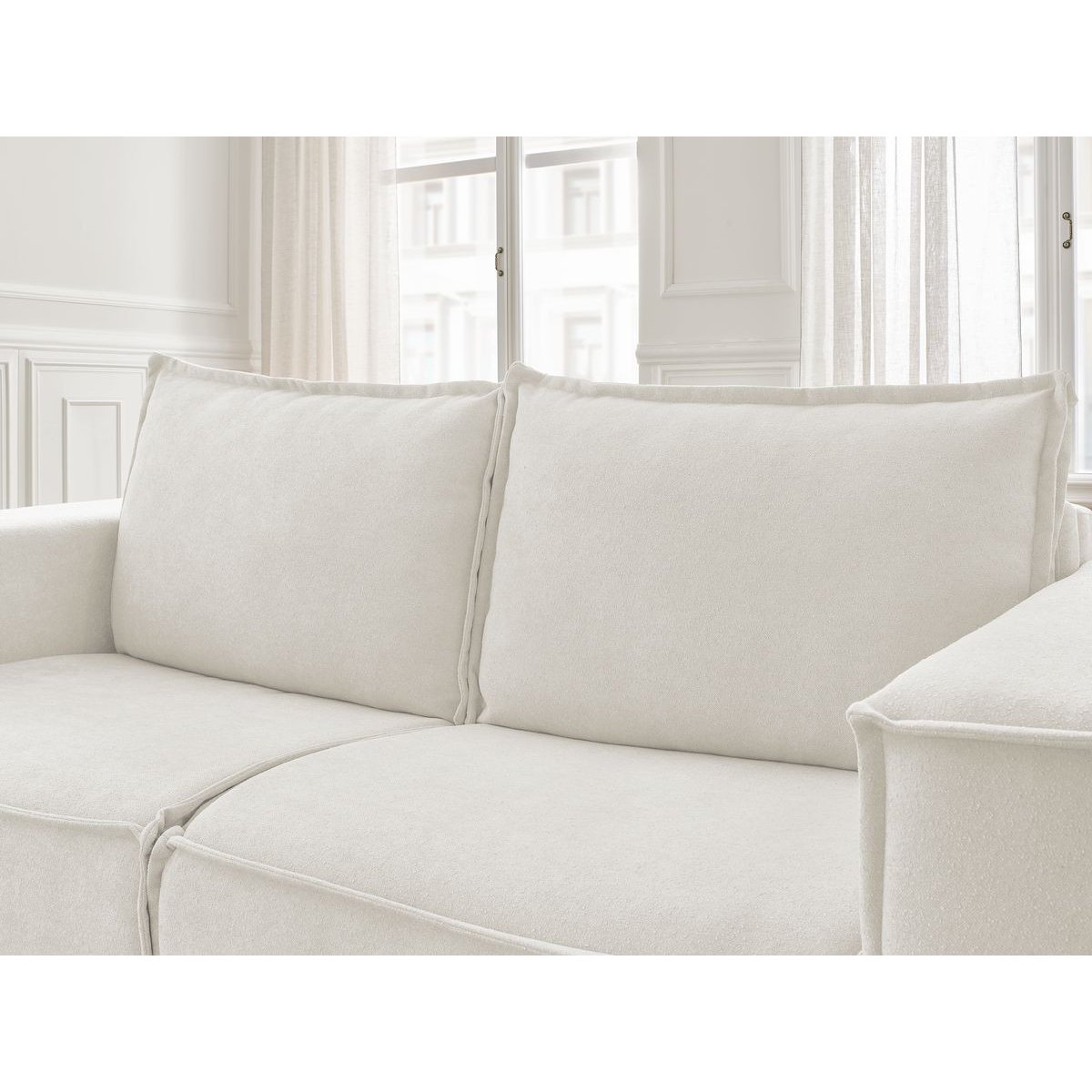 Canapé lit 3 places en tissu texturé couchage 140x200 cm, CHELSEA blanc, BOBOCHIC