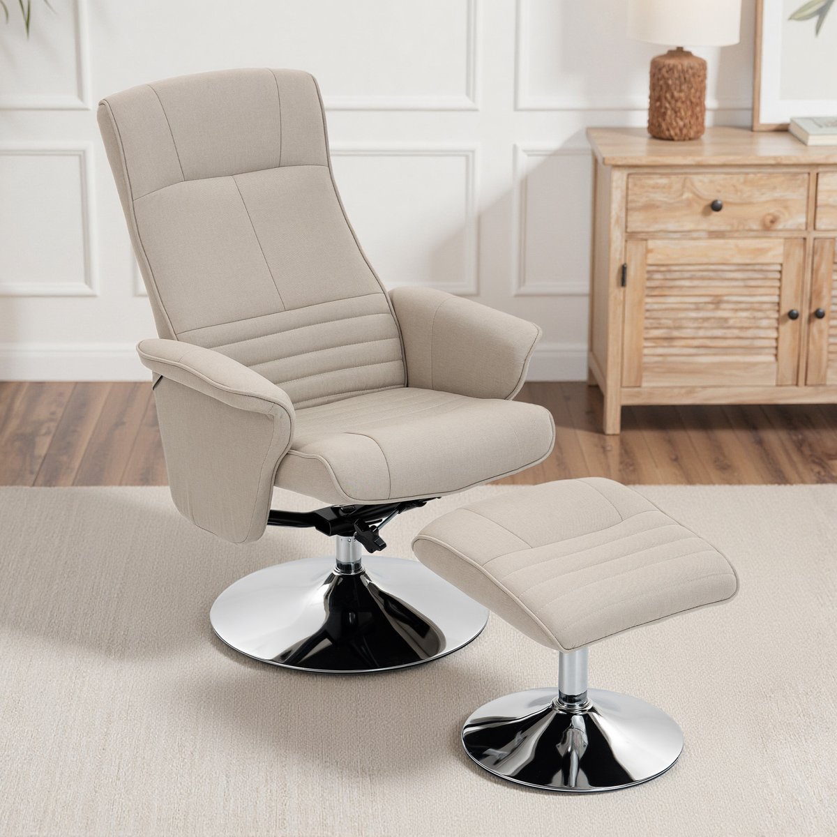Fauteuil inclinable avec repose-pieds Tissu beige, HOMCOM
