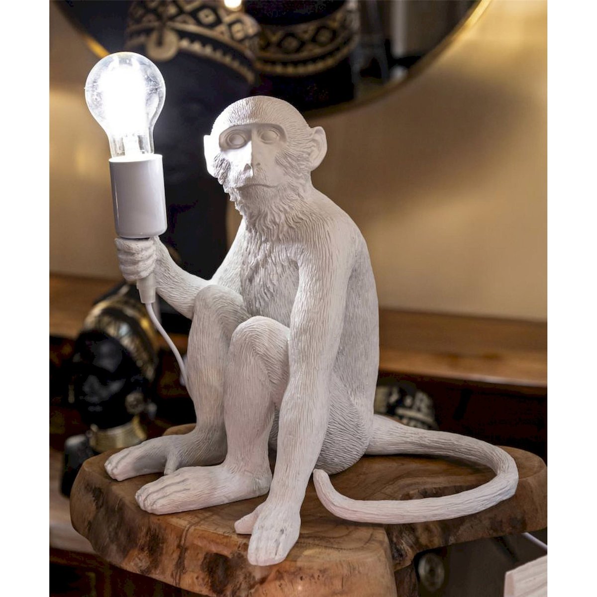 Lampe à poser sculpture singe assis GLAM blanc, RECOLLECTION