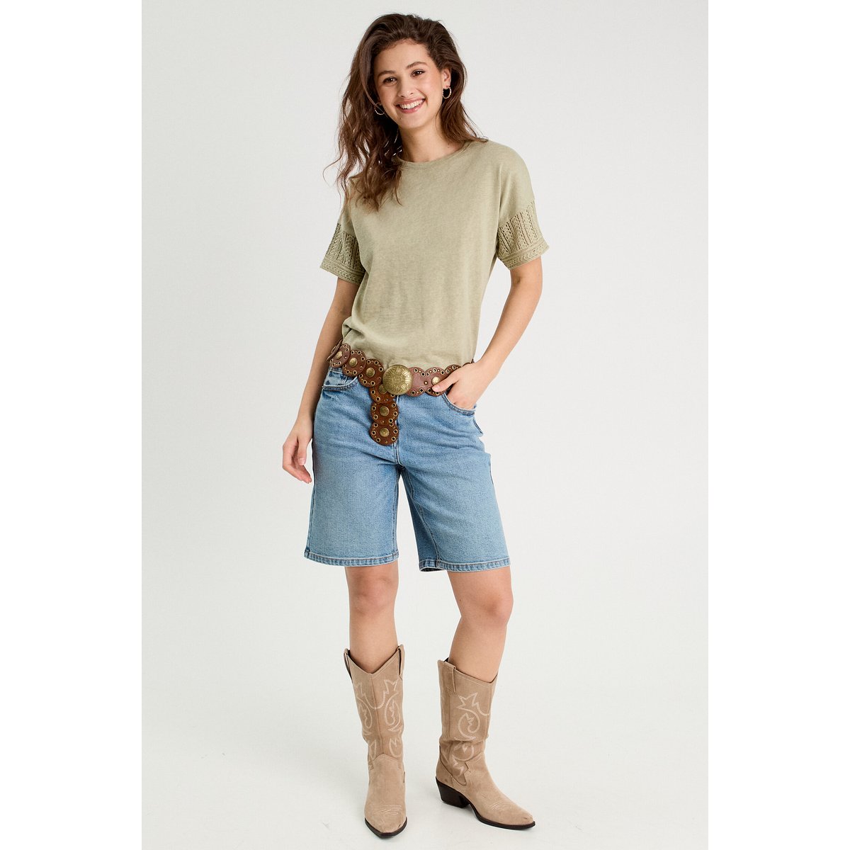 T-shirt manches courtes vert kaki, CACHE CACHE