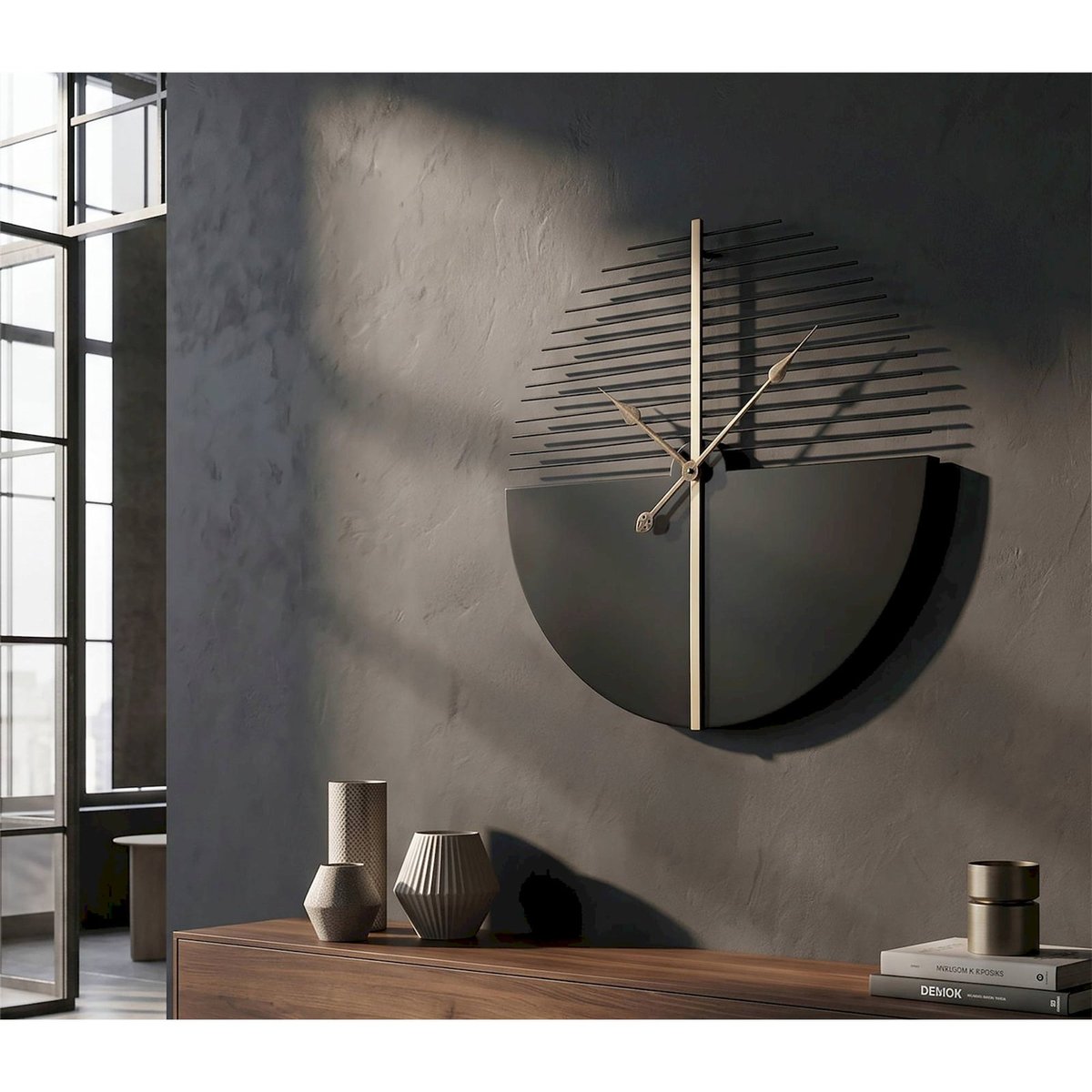 Horloge murale graphique en fer GLAM noir et doré, RECOLLECTION