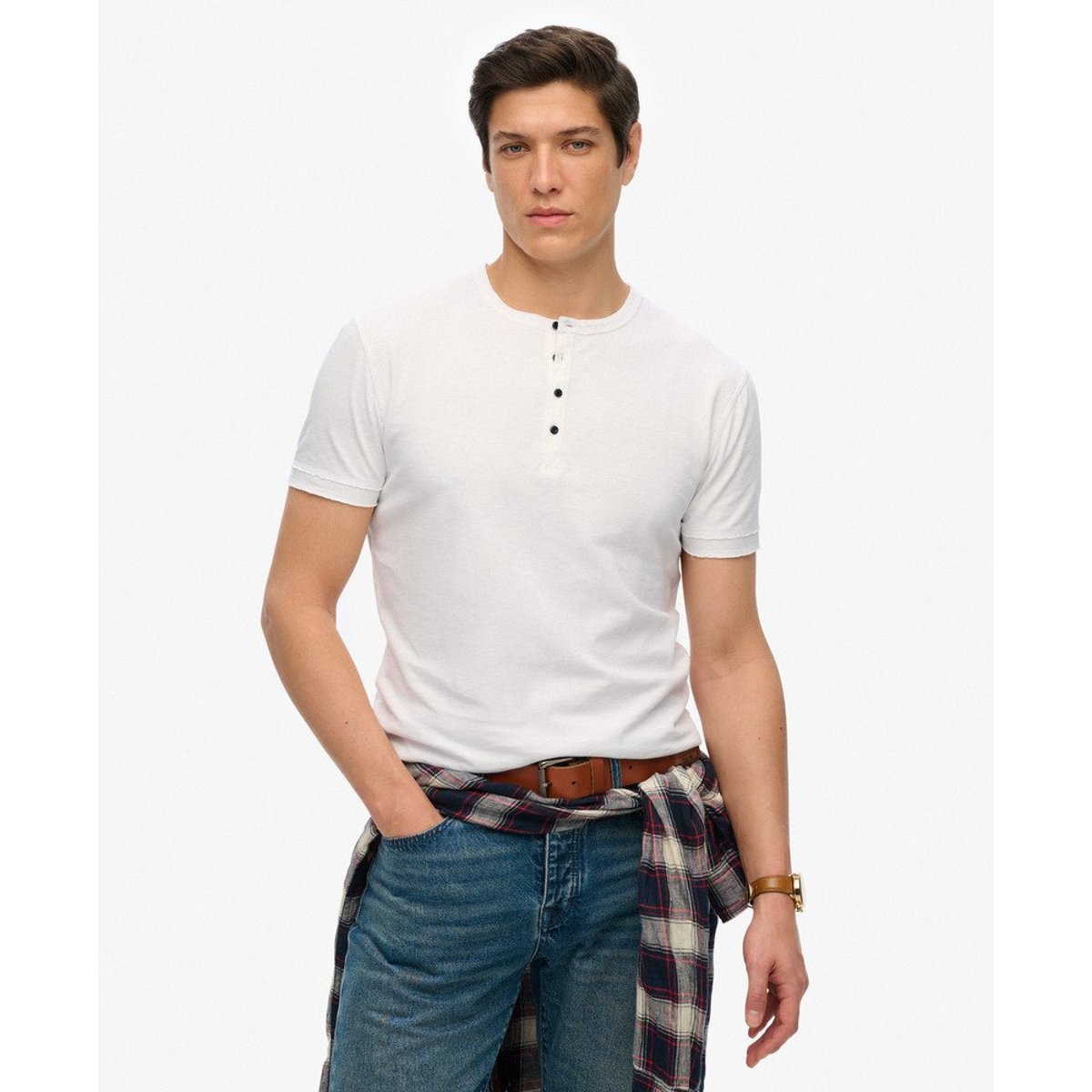 T-shirt Henley Jersey à Manches Courtes optic, SUPERDRY