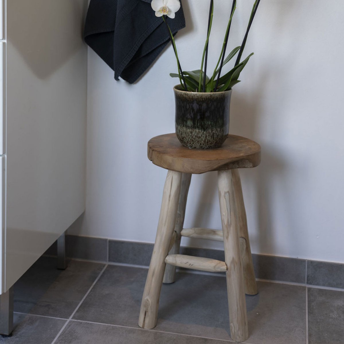 Tabouret en teck H45cm- BADIA naturel, HOUSE NORDIC