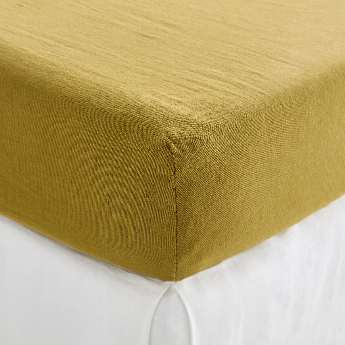 Drap-housse en coton/lin lavé bonnet 30 cm, Marnie vert mousse, LA REDOUTE INTERIEURS