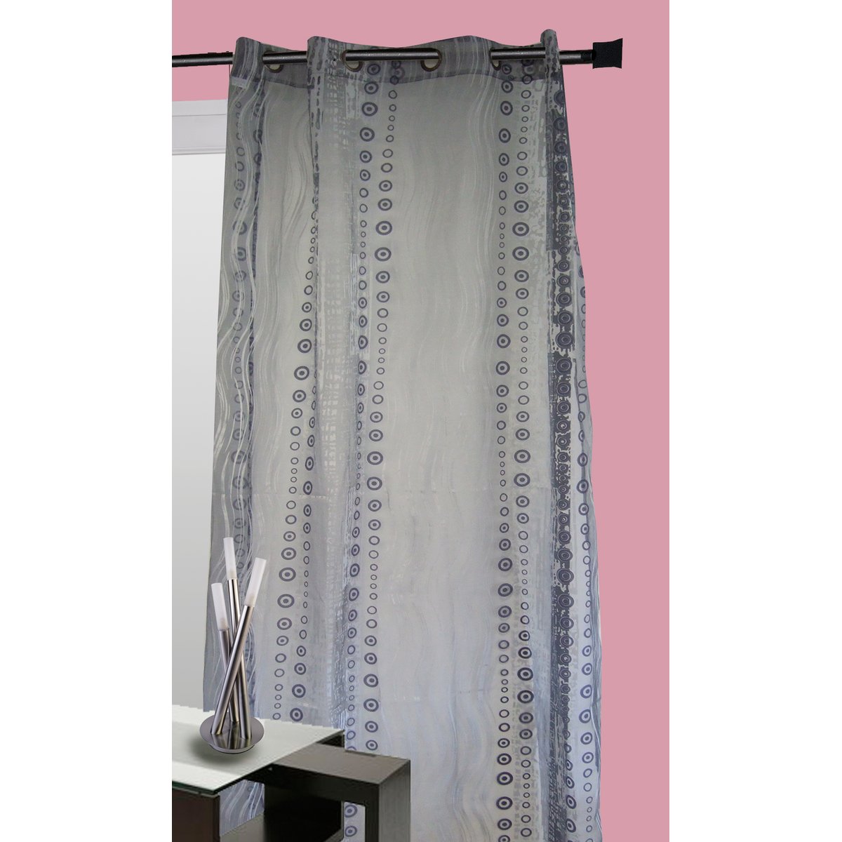 Rideau organza all over motifs fantaisies gris clair, HOME MAISON