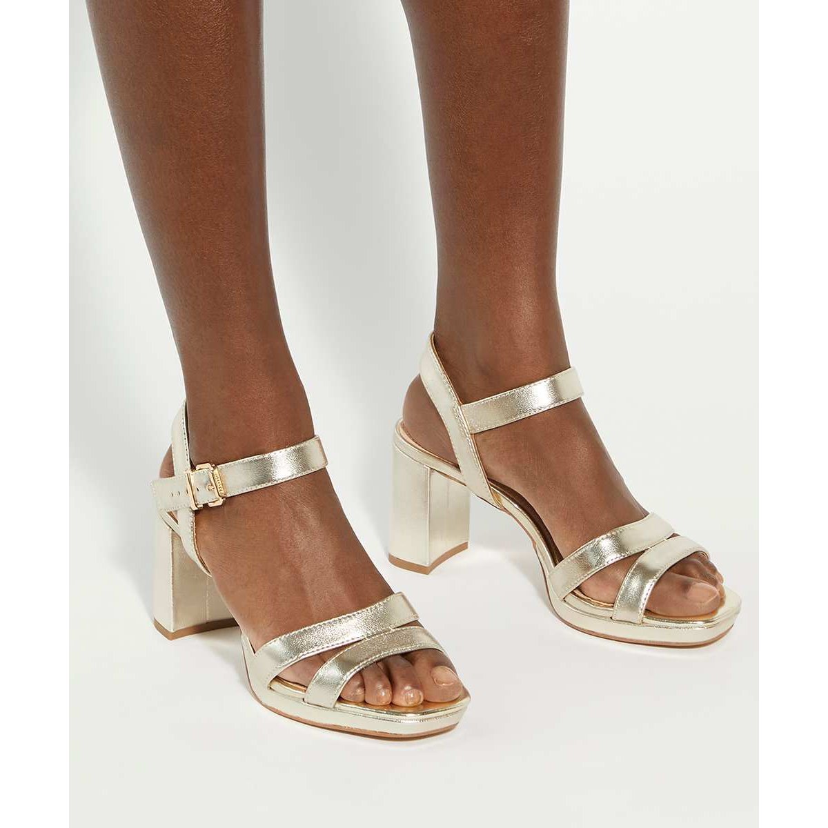 Sandales à plateformes et talons carrés - Wide Fit MANIFESTING gold-leather, DUNE LONDON