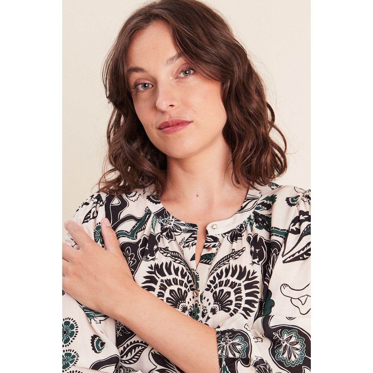 Chemise droite manches 3/4 col rond vert, BREAL