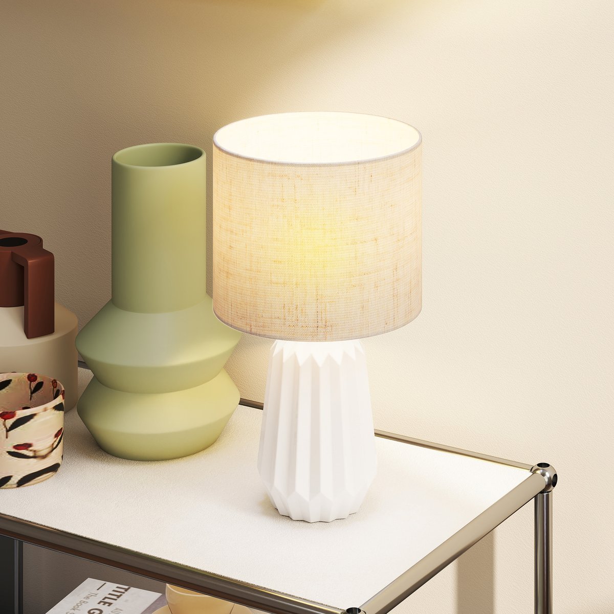 Lampe de table Céramique Blanc et Beige blanc et beige, HOMCOM