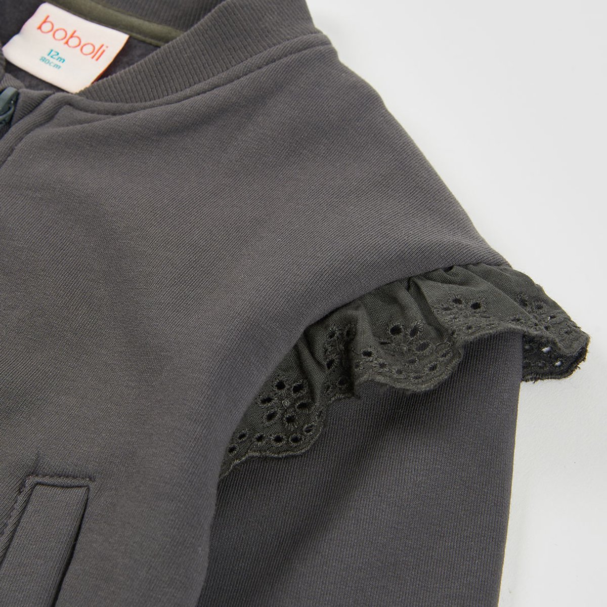 Gilet fille molleton avec volants gris, BOBOLI
