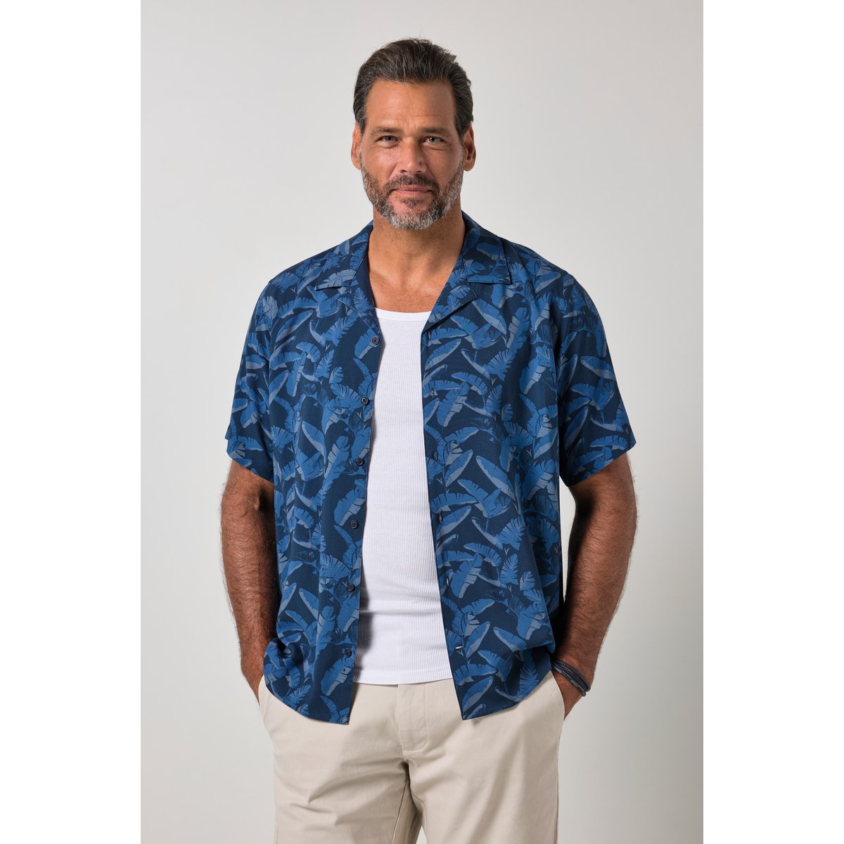 Chemise en viscose, imprimé all-over bleu marine, JP1880