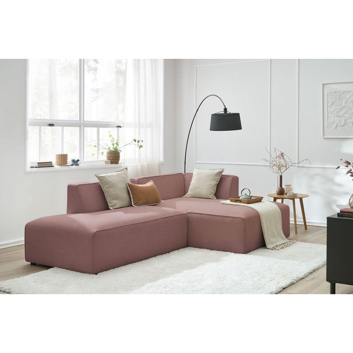 Canapé modulable 4 places en tissu chiné, MEGEVE rose, BOBOCHIC
