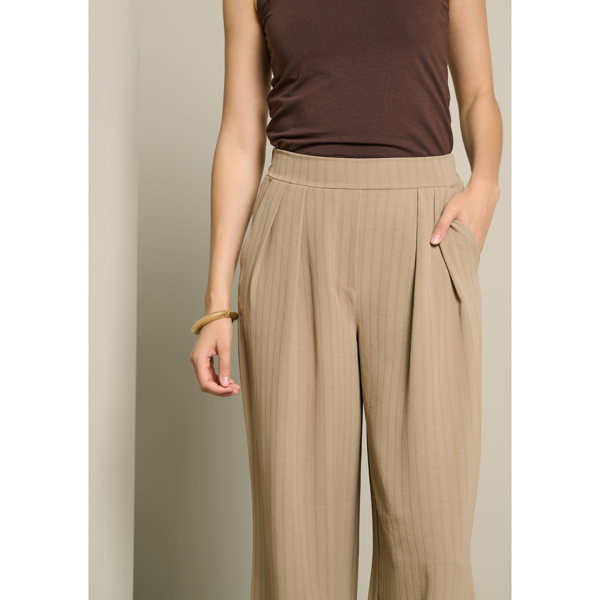 Pantalon ample à rayures taupe, LOLALIZA