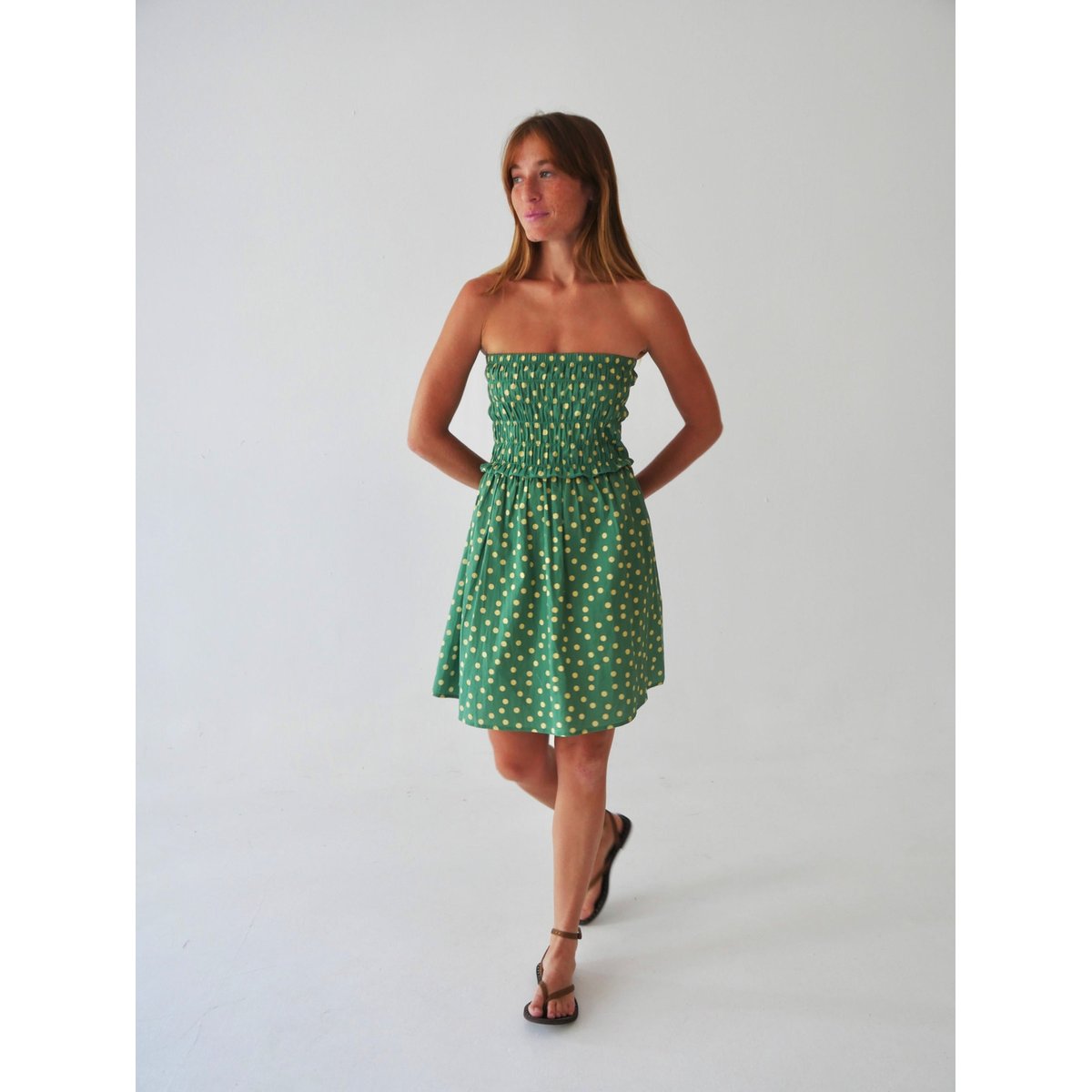Robe courte bustier à pois EMILY vert / jaune, MINDTRAVELER