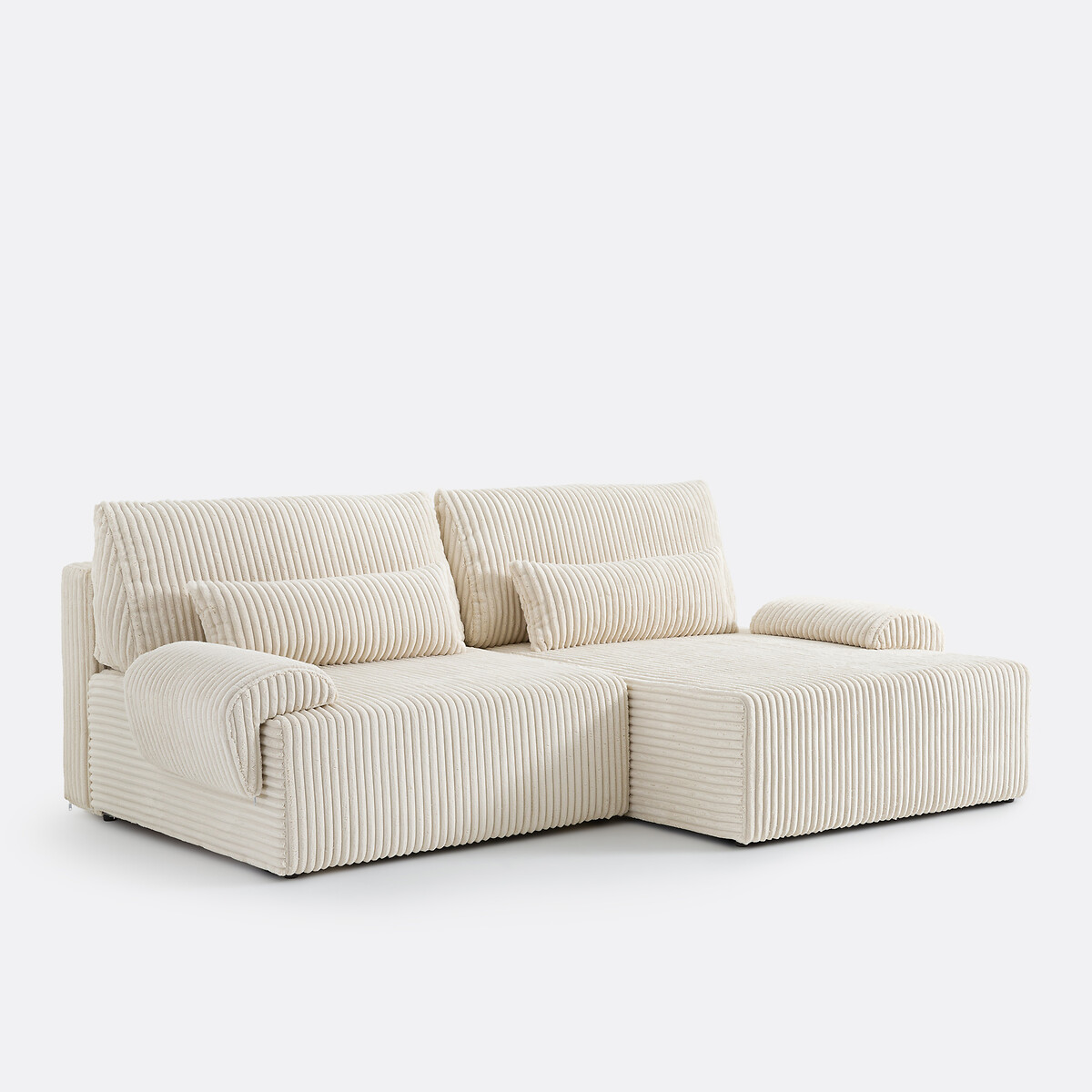Canapé d'angle convertible avec coffre, en velours côtelé XL, MAONA ecru, LA REDOUTE INTERIEURS