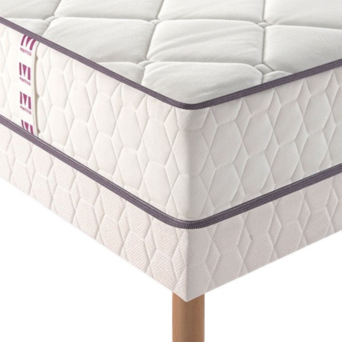 Ensemble matelas ressorts et mémoire de forme CHEER BED, sommier TWIST et pieds blanc, MERINOS