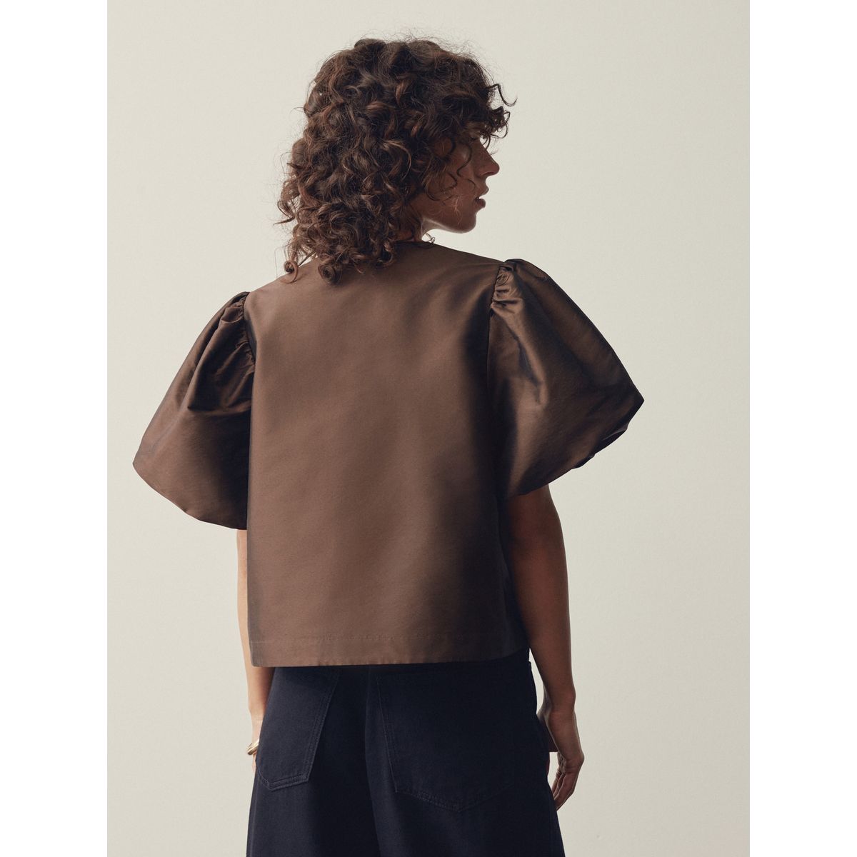 Veste courte à manches bouffantes marron chocolat, NEXT