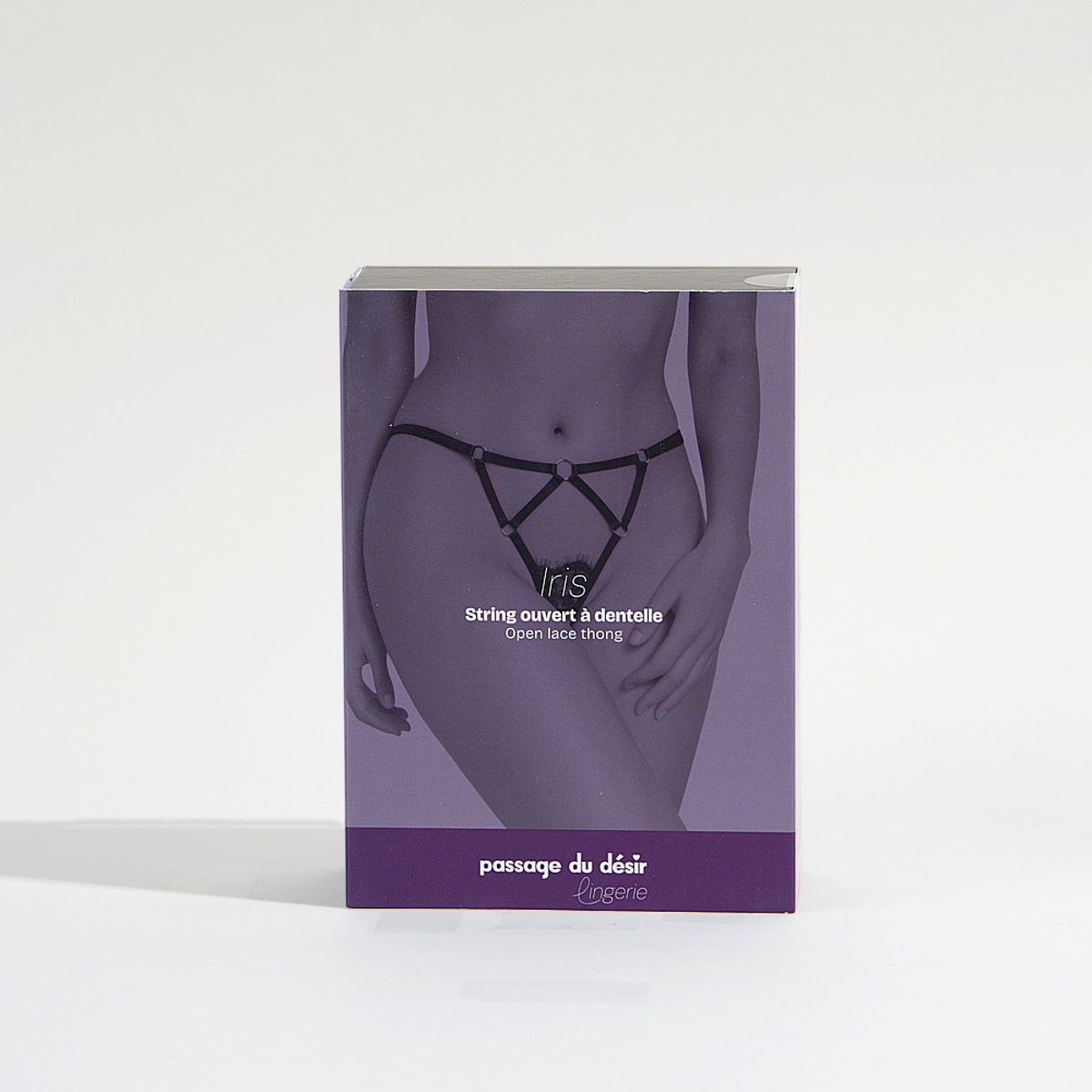String ouvert à dentelle Iris noir, PASSAGE DU DESIR LINGERIE