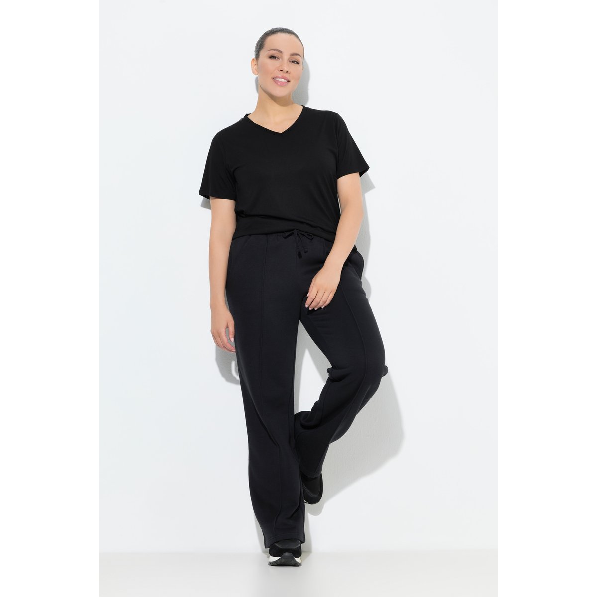 Pantalon de jogging large à taille élastique noir, ULLA POPKEN