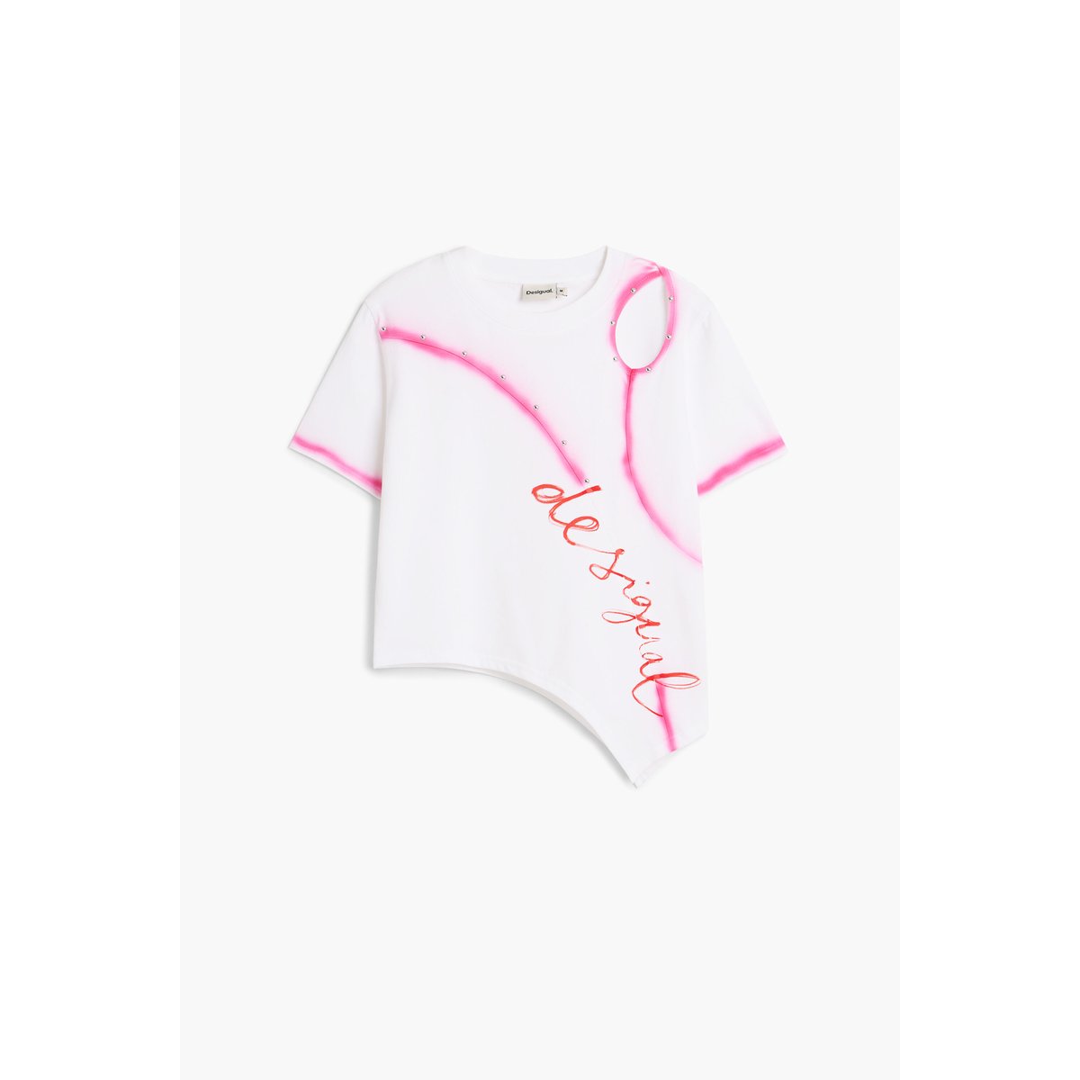T-shirt asymétrique 100 % coton blanc, DESIGUAL