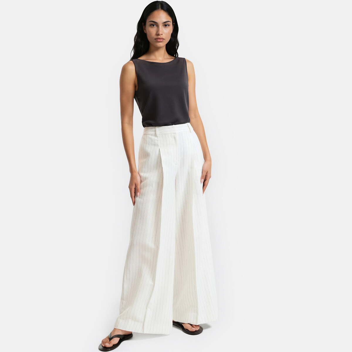 Tanktop met boothals antraciet grijs, LA REDOUTE COLLECTIONS