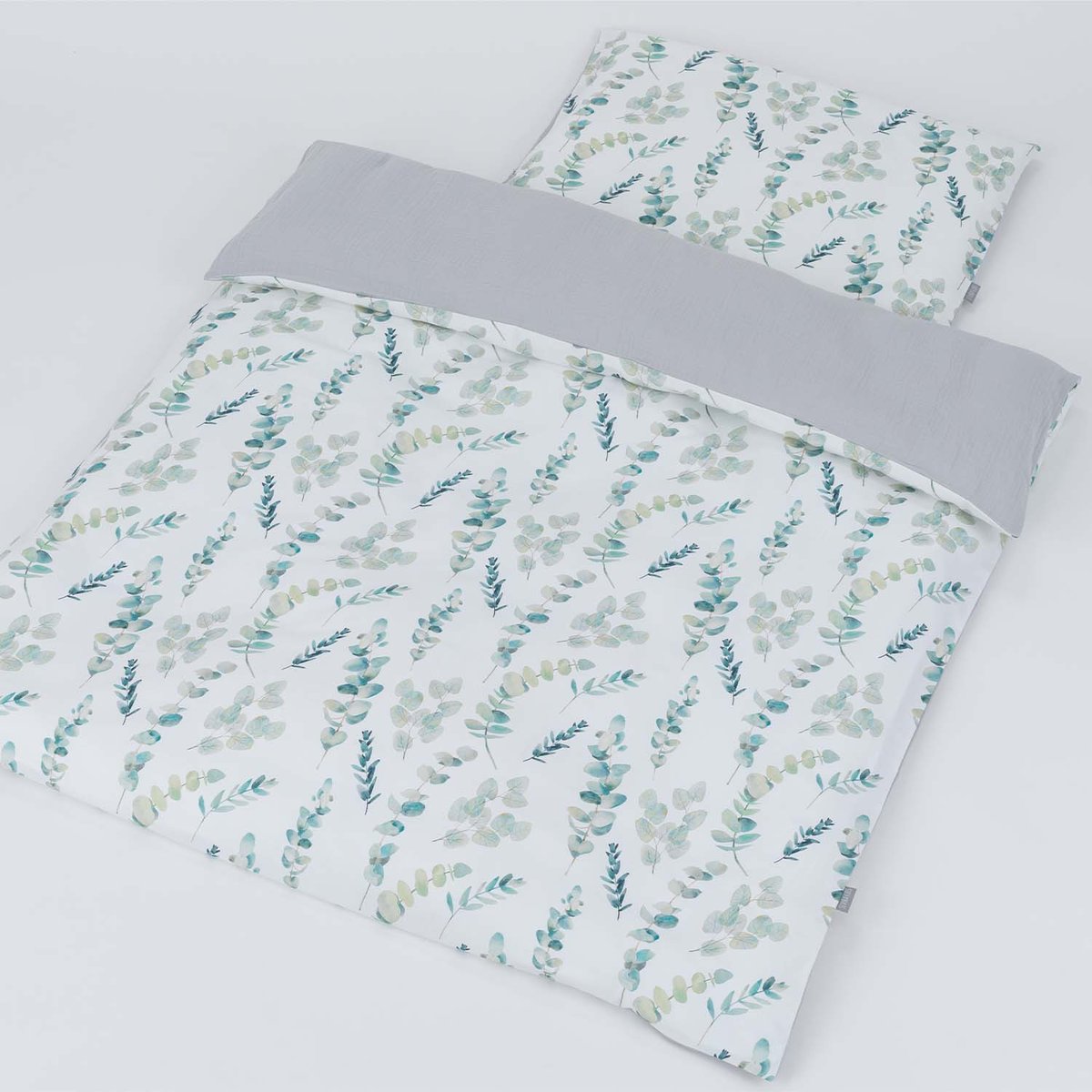 Parure de lit réversible en gaze de coton EUCALYPTUS eucalyptus, vert, gris, SEVIRA KIDS