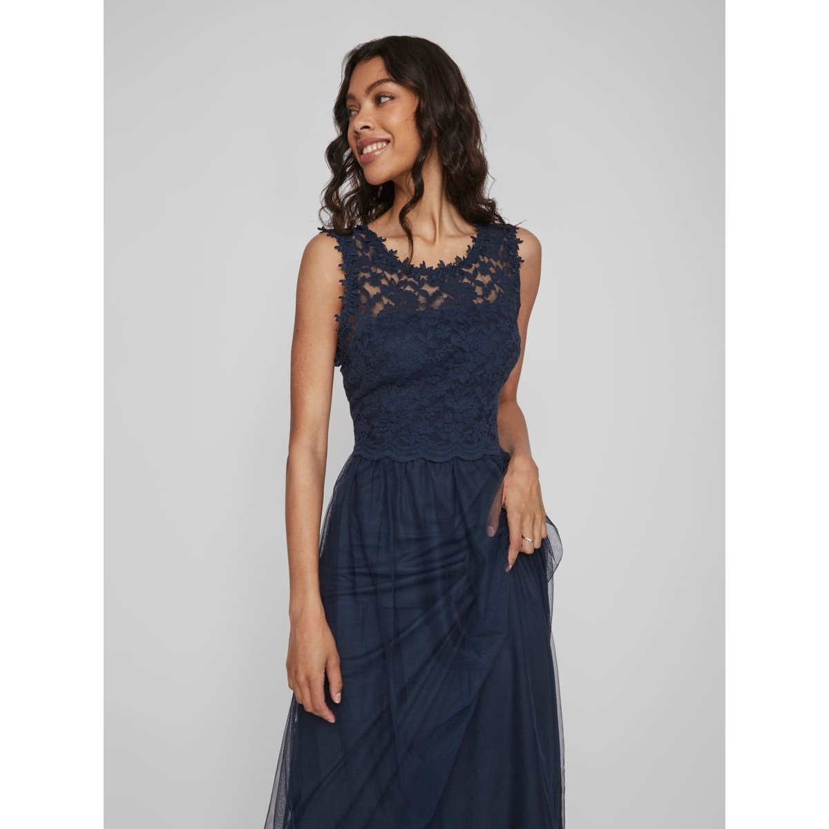 Robe longue sans manches en dentelle marine, VILA