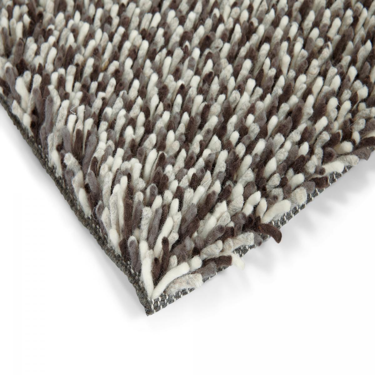 Tapis longs poils shaggy tissé en laine motif uni GRAVELA beige, gris, UN AMOUR DE TAPIS