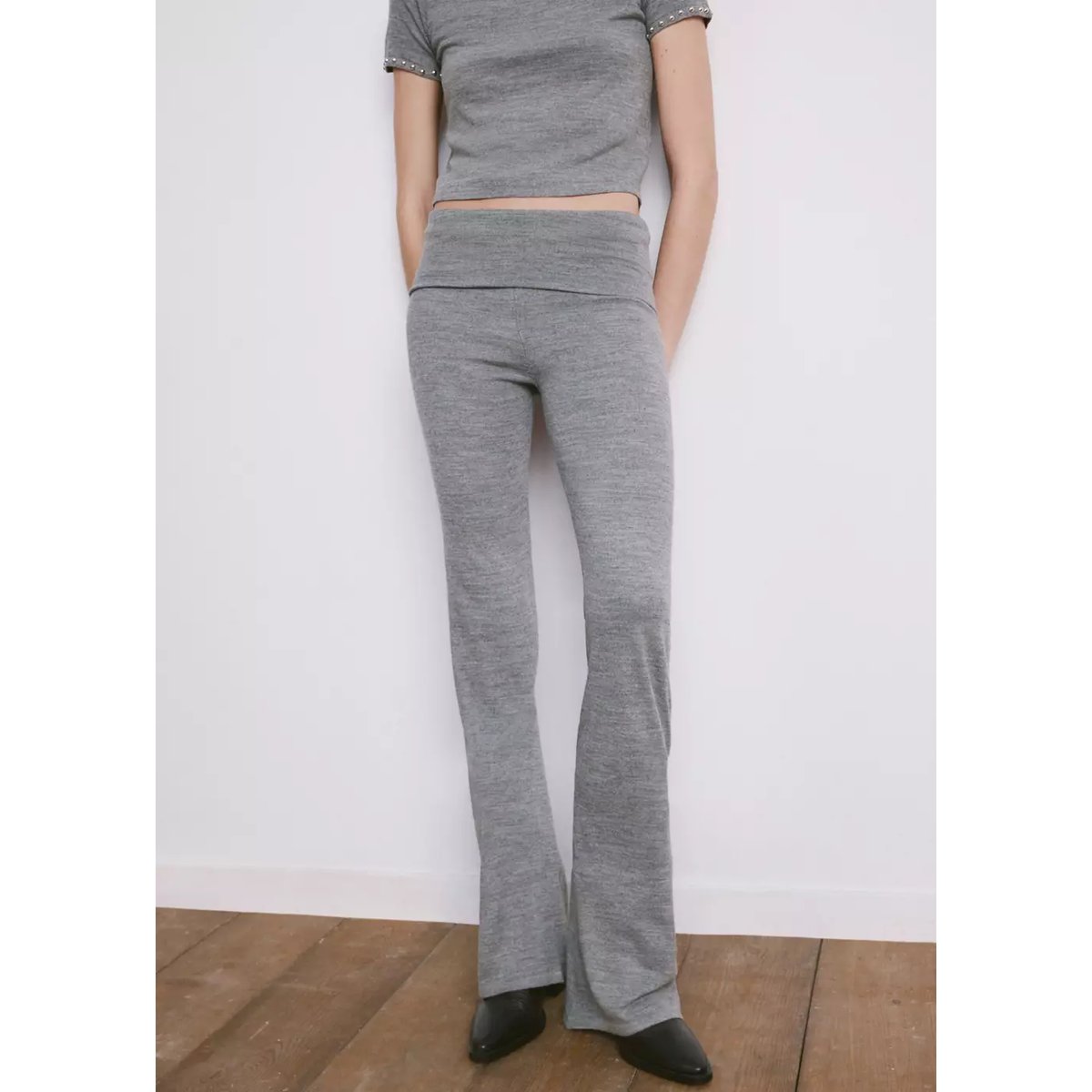 Pantalon en maille clouté gris chiné moyen, MANGO