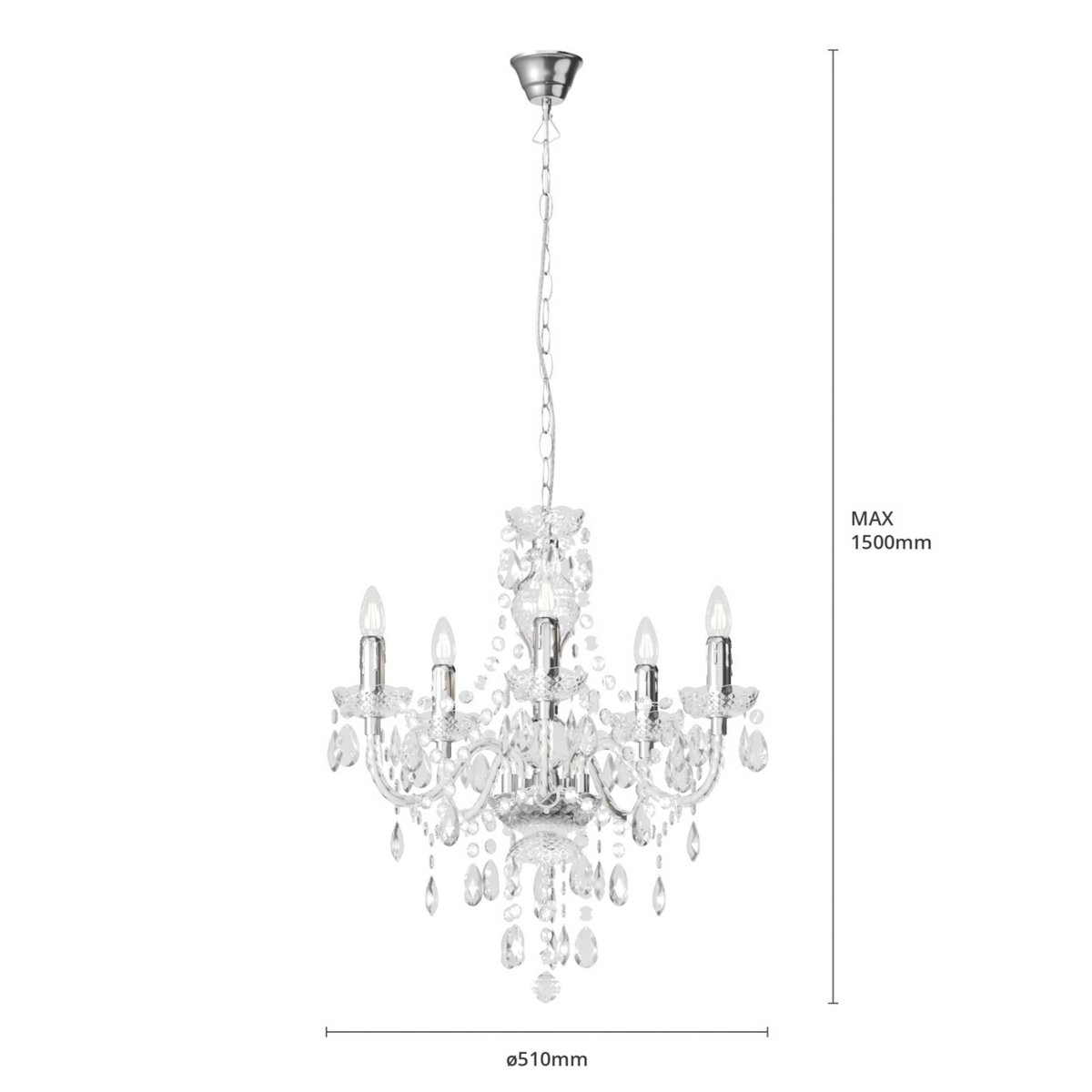 Lustre antique, Merida clair, chrome, LINDBY