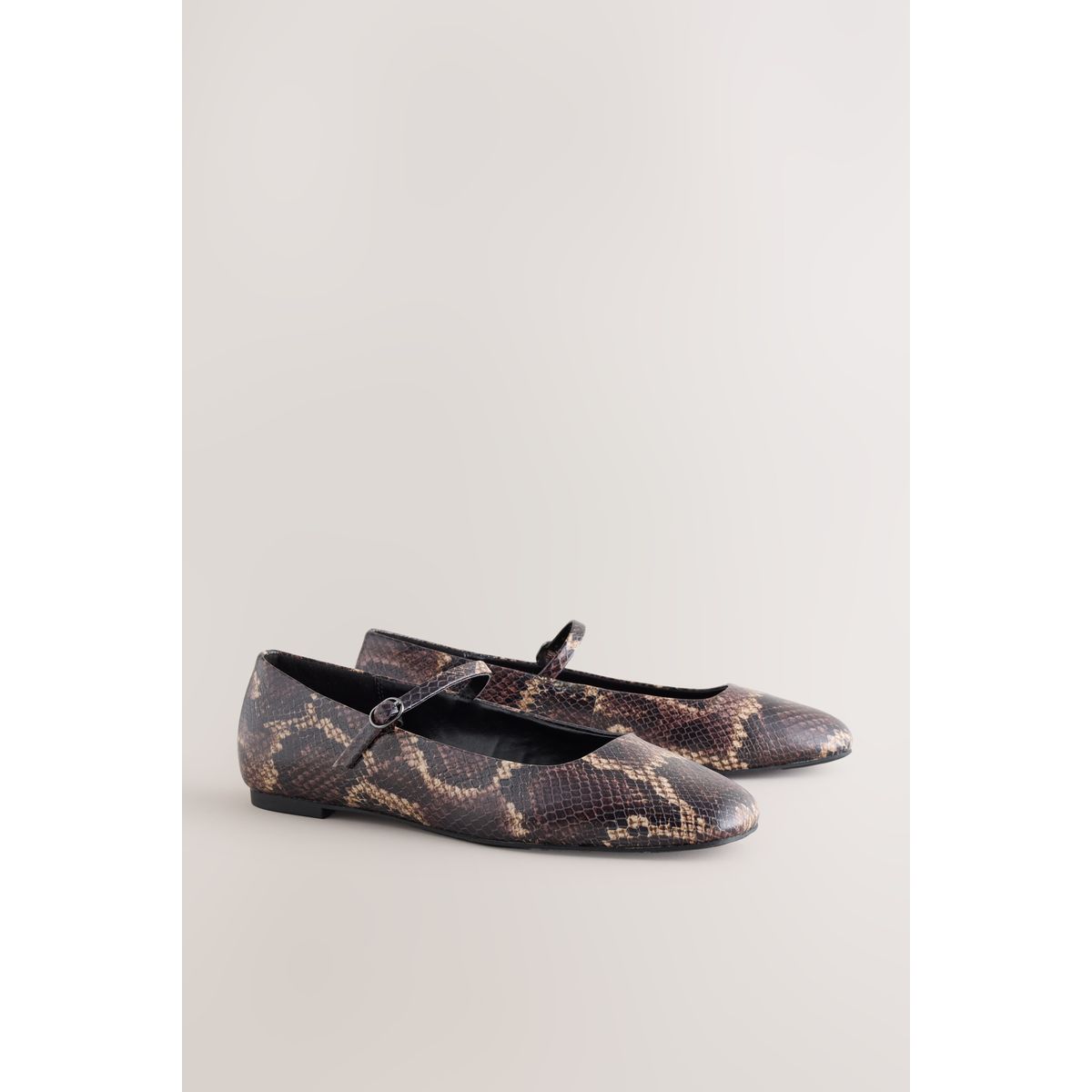 Babies à bout carré en cuir forever comfort® serpent brun chocolat, NEXT
