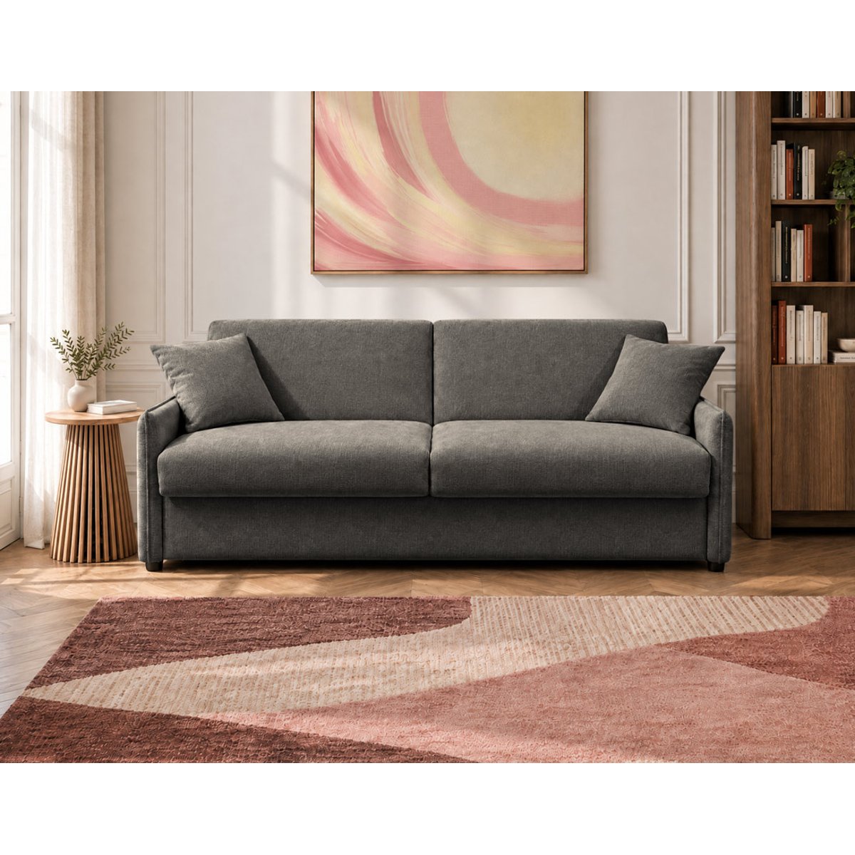 Canapé lit 3pl convertible couchage quotidien, ADELE gris anthracite, BEST MOBILIER