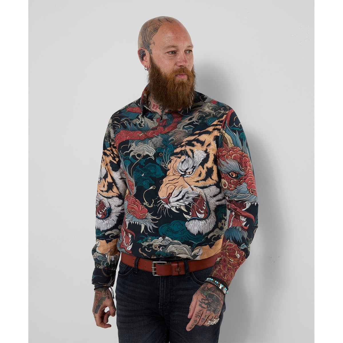 Chemise Imprimé Dragon contre Tigre multicolore, JOE BROWNS