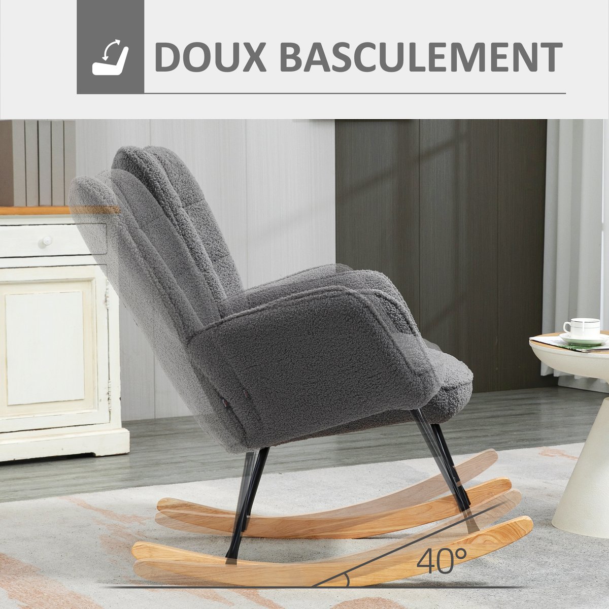 Fauteuil à bascule Revêtement bouclette Gris gris foncé, HOMCOM