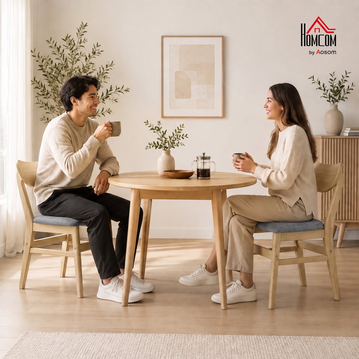 Chaise de salle à manger Tissu effet lin (100 gris et bois naturel, HOMCOM