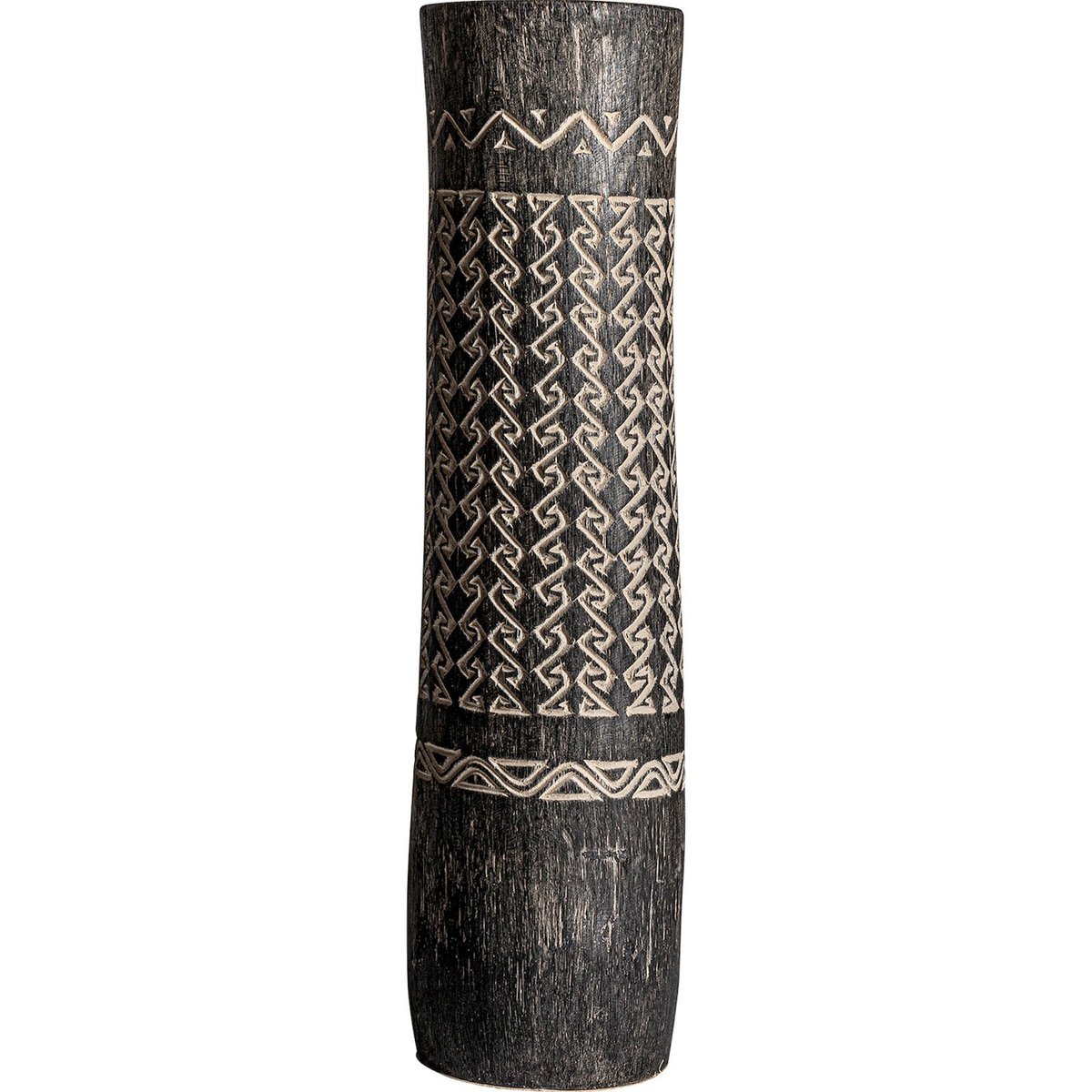 Vase amphore en bois de palmier sculpté brun foncé motifs beiges, RECOLLECTION