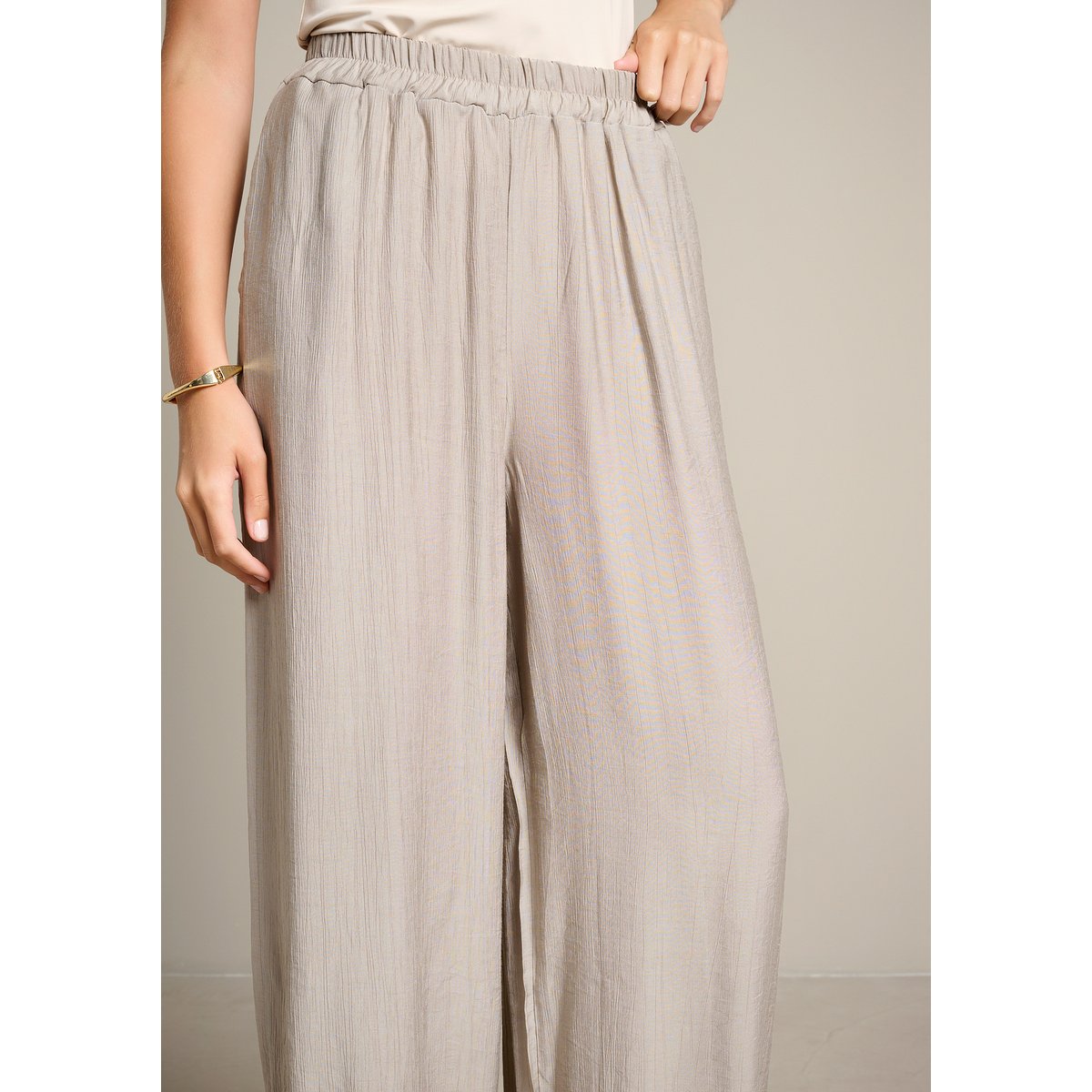 Pantalon barrel structuré taupe, LOLALIZA