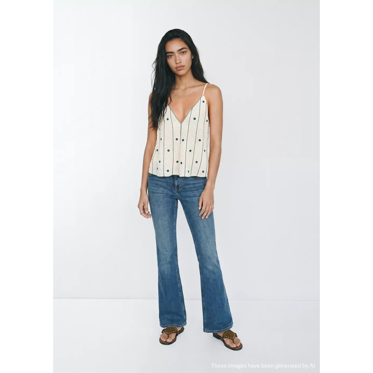 Top bretelles détails brodés blanc cassé, MANGO TEEN