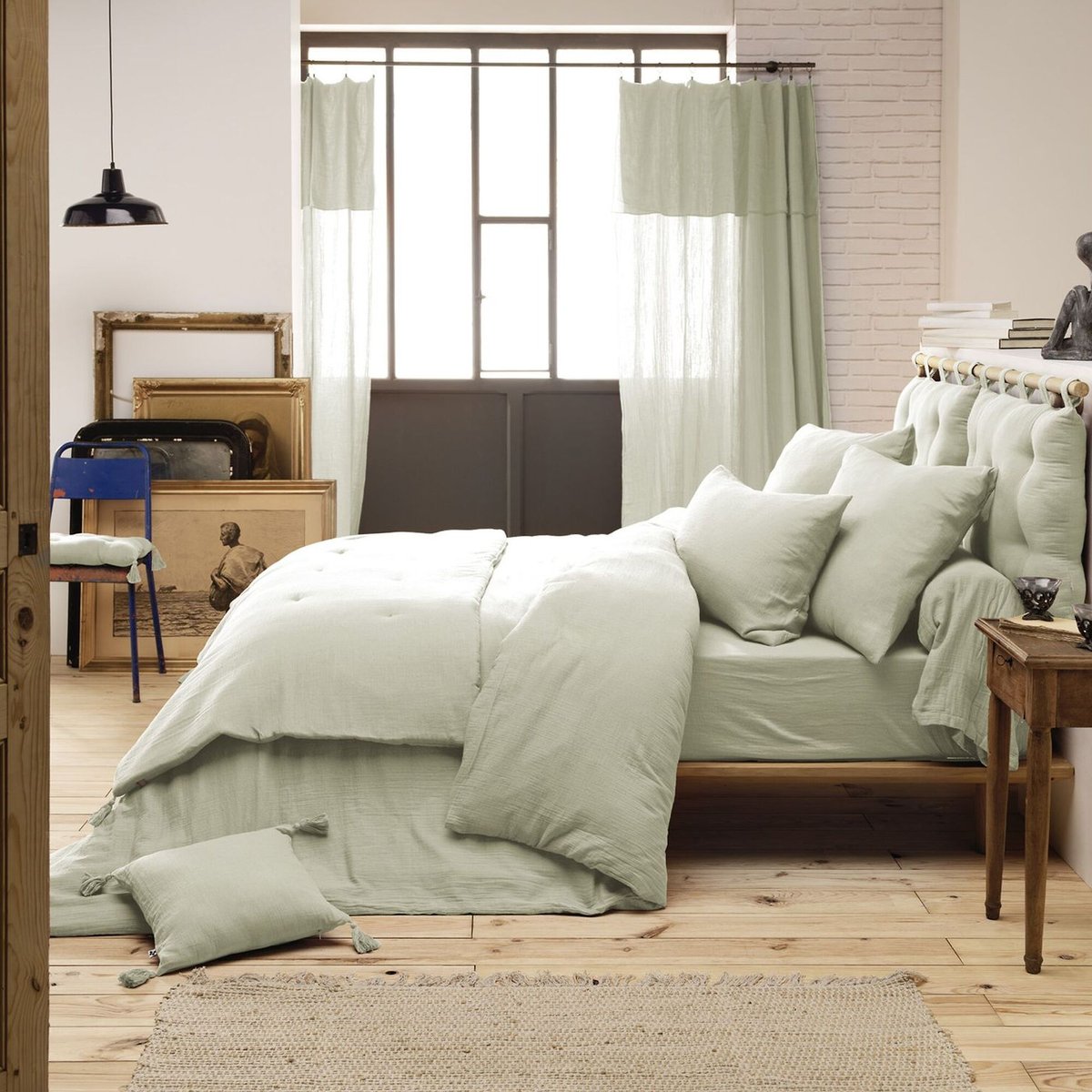 Taie d'oreiller 100% gaze de coton vert d'eau, C DESIGN HOME TEXTILE