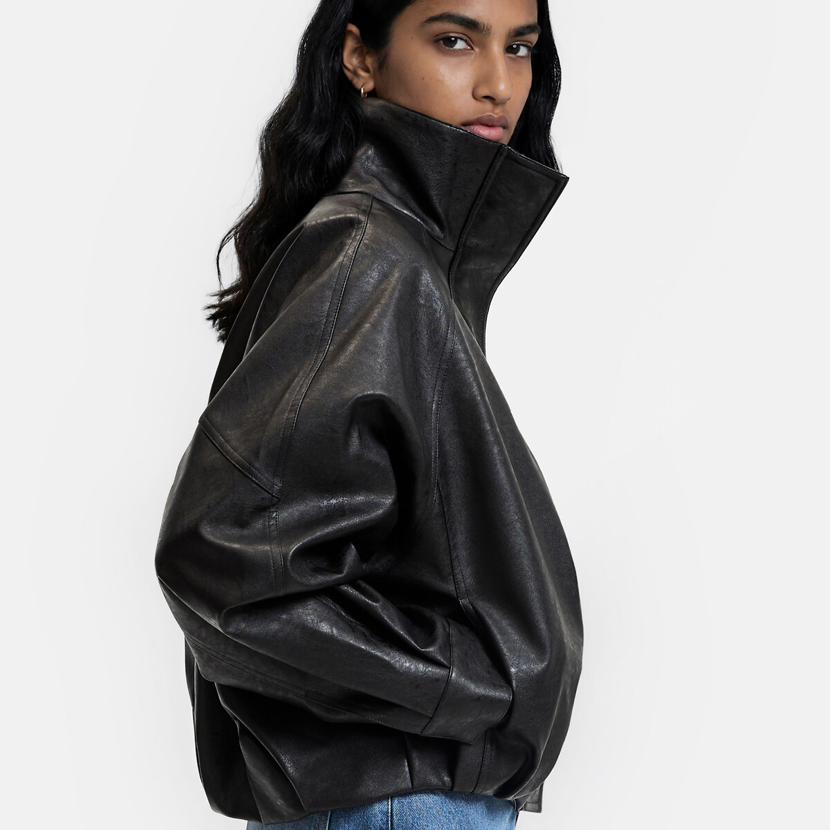 Chaqueta de cuello alto, de imitación de poliéster negro, LA REDOUTE COLLECTIONS