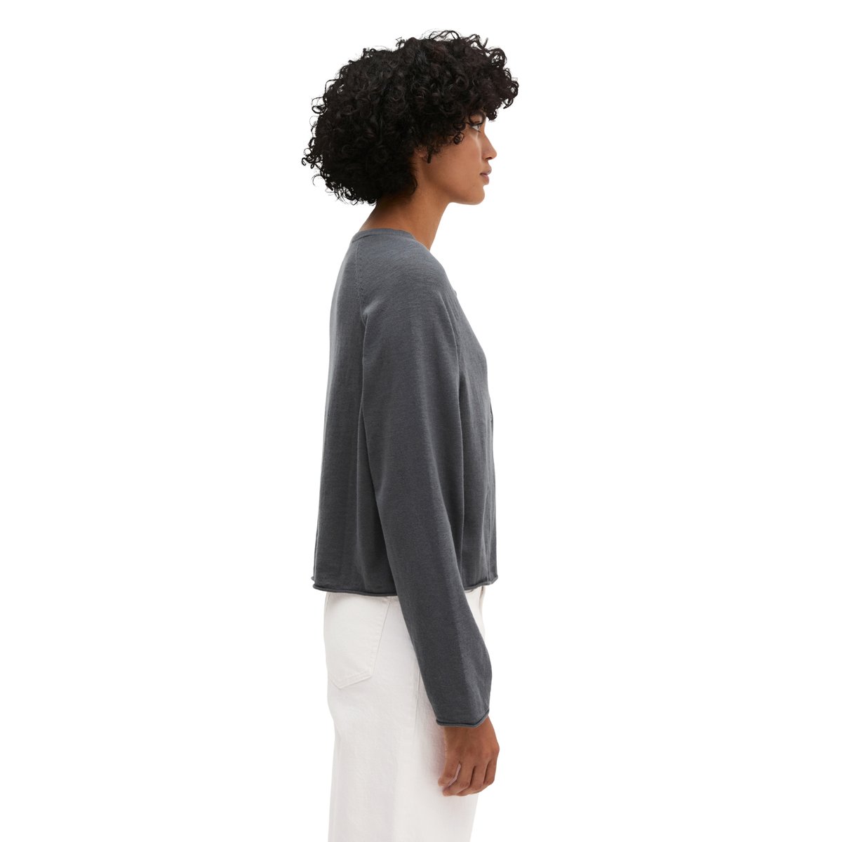 Cardigan en maille fine relaxed en mélange de coton et de lin bio gris fonce, MARC O'POLO