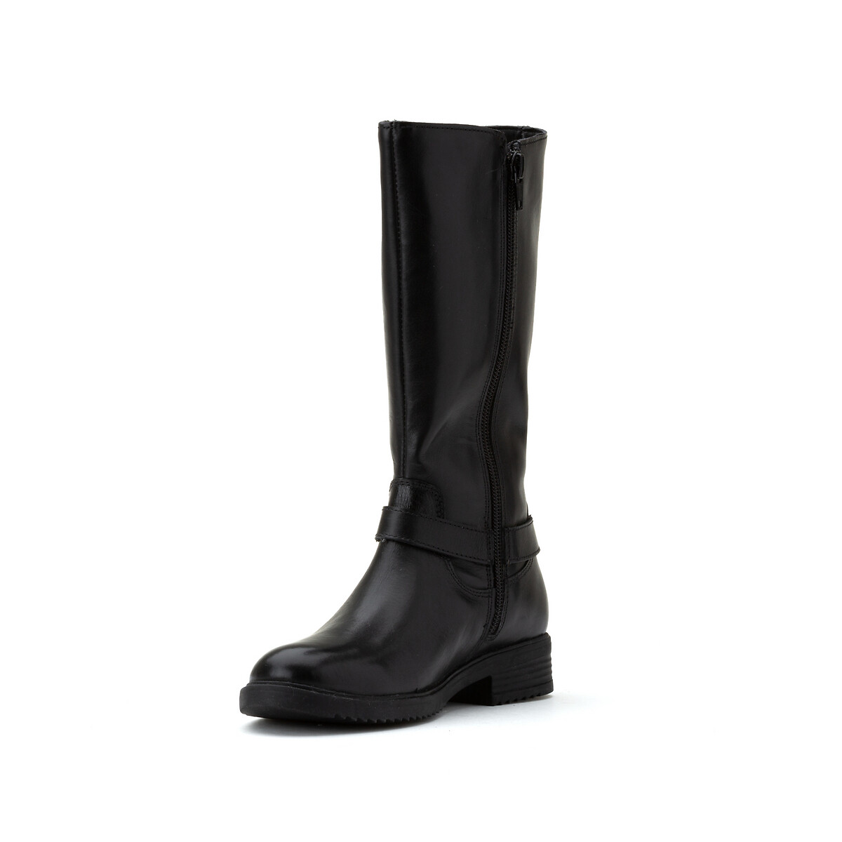 Kids Leather Riding Calf Boots with Zip Fastening black, LA REDOUTE COLLECTIONS