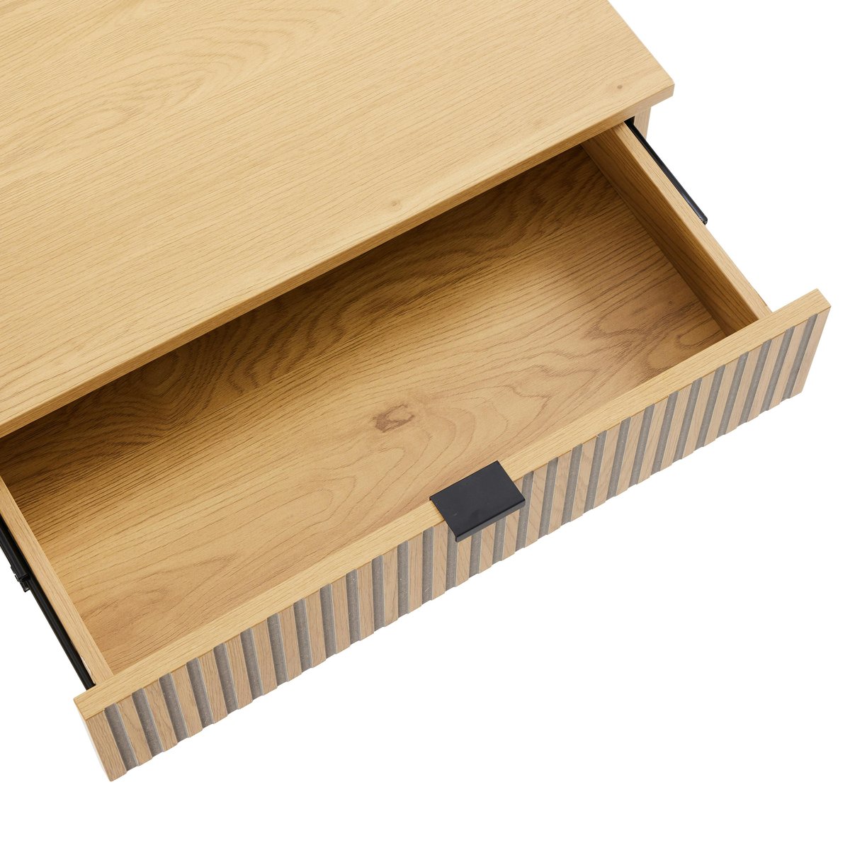 Console 2 tiroirs décor effet bois rainuré noir/naturel OLETTA bois naturel, PIER IMPORT