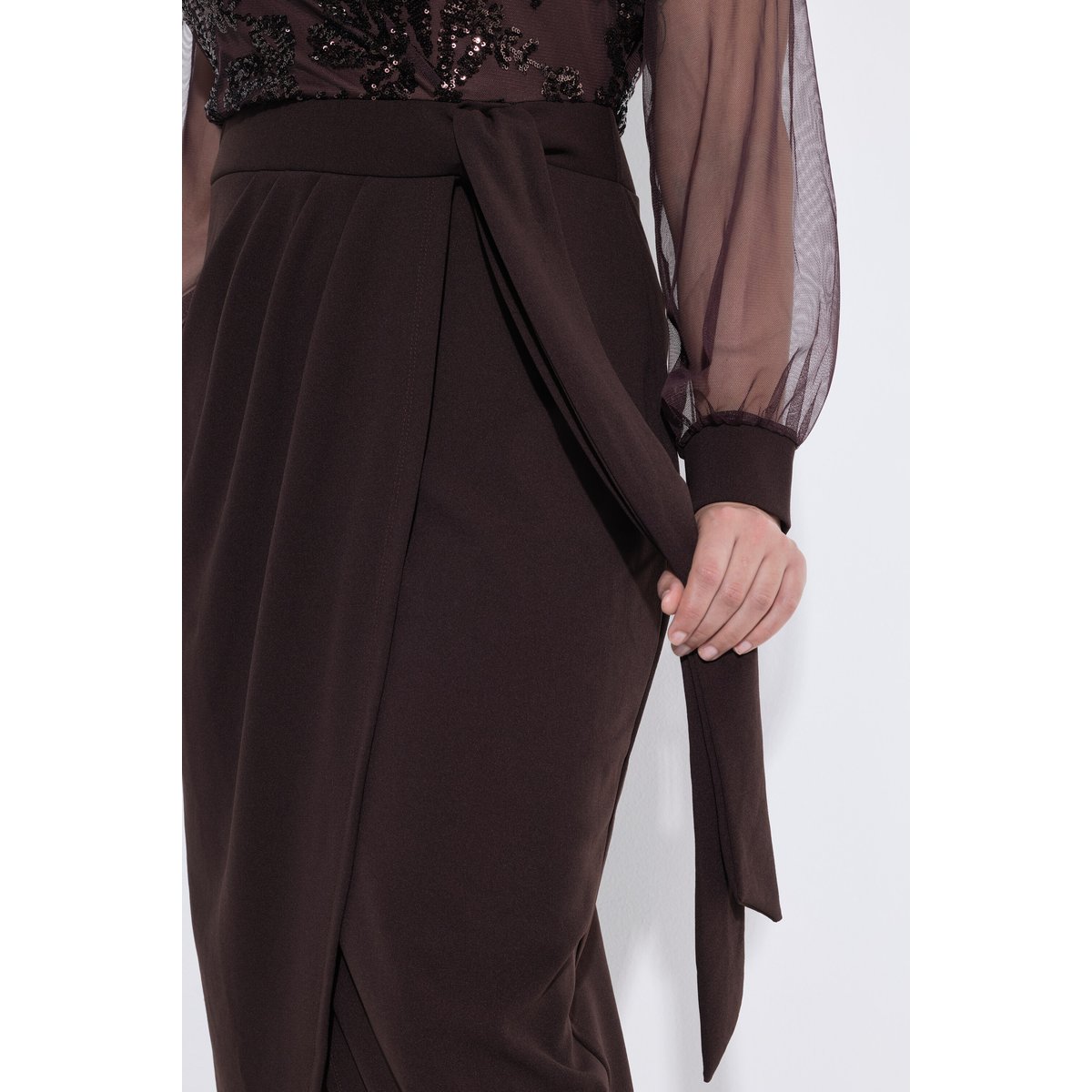 Robe portefeuille à paillettes marron, ULLA POPKEN