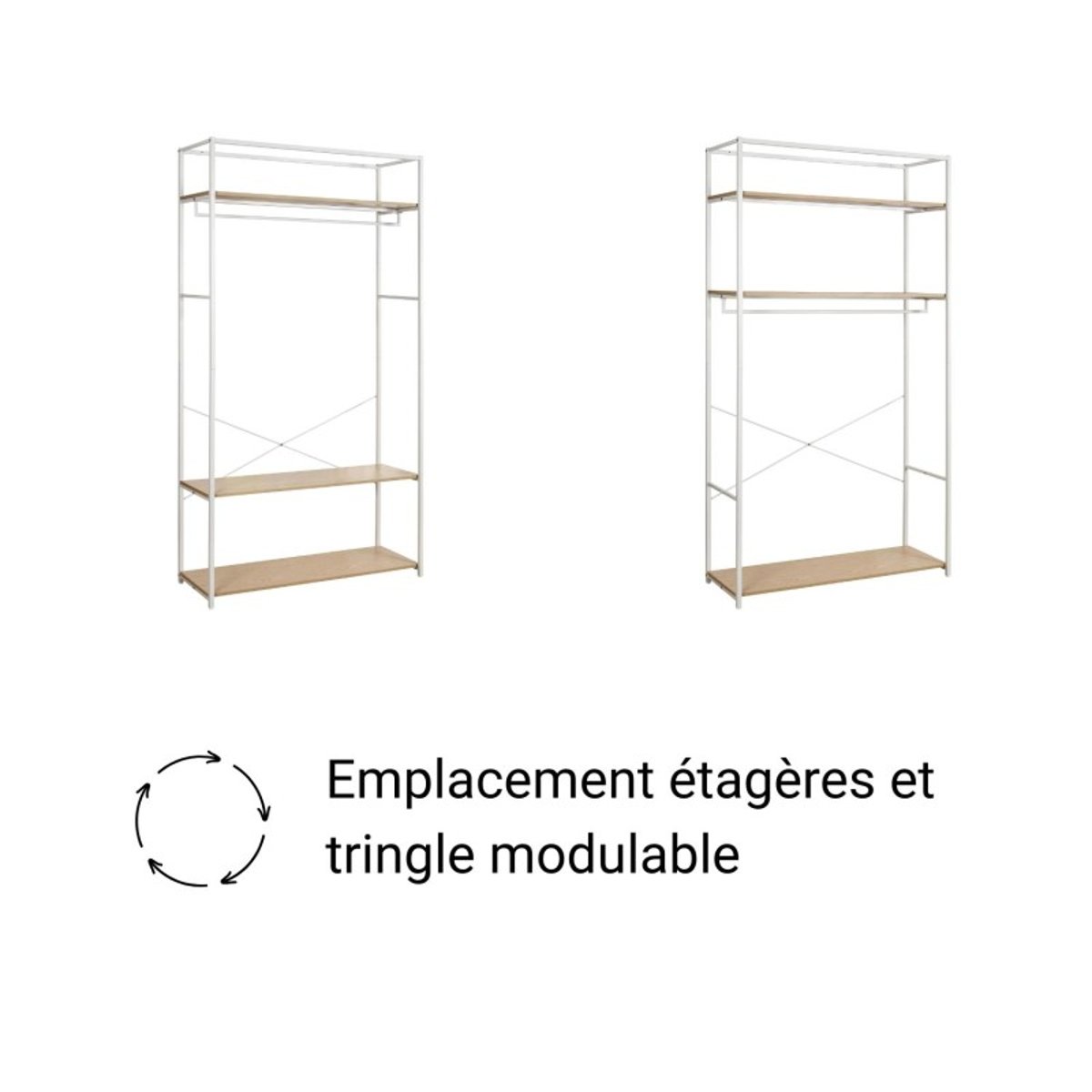 Lot de 3 portants vêtements en bois et métal 180x200cm JUNE blanc, MOB IN