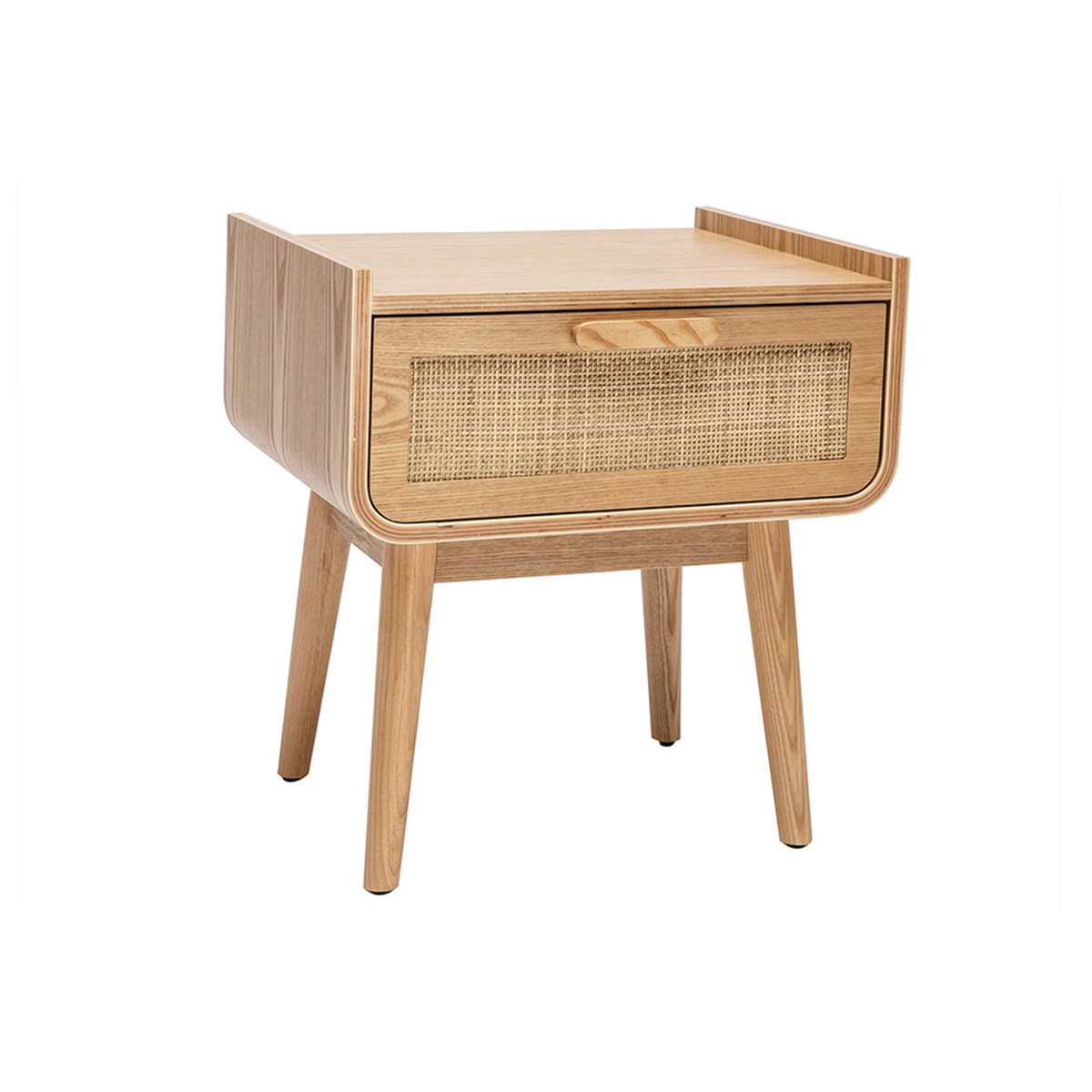 Tables de chevet avec tiroir en bois clair frêne et cannage rotin (lot de 2) ATHÈNE frêne, MILIBOO